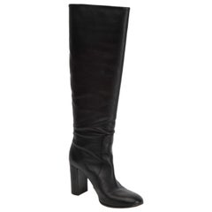 Gianvito Rossi Black Leather Round Toe Knee High Boots Size IT 36