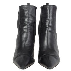 GIANVITO ROSSI black leather STRETCH Pointed Toe Ankle Boots Shoes 38.5