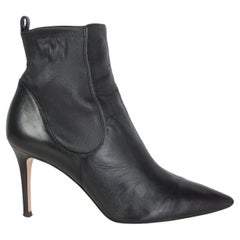 GIANVITO ROSSI black leather STRETCH Pointed Toe Ankle Boots Shoes 38.5
