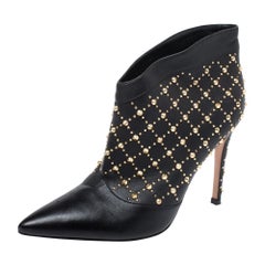 Gianvito Rossi Black Leather Studded Ankle Boots Size 37.5