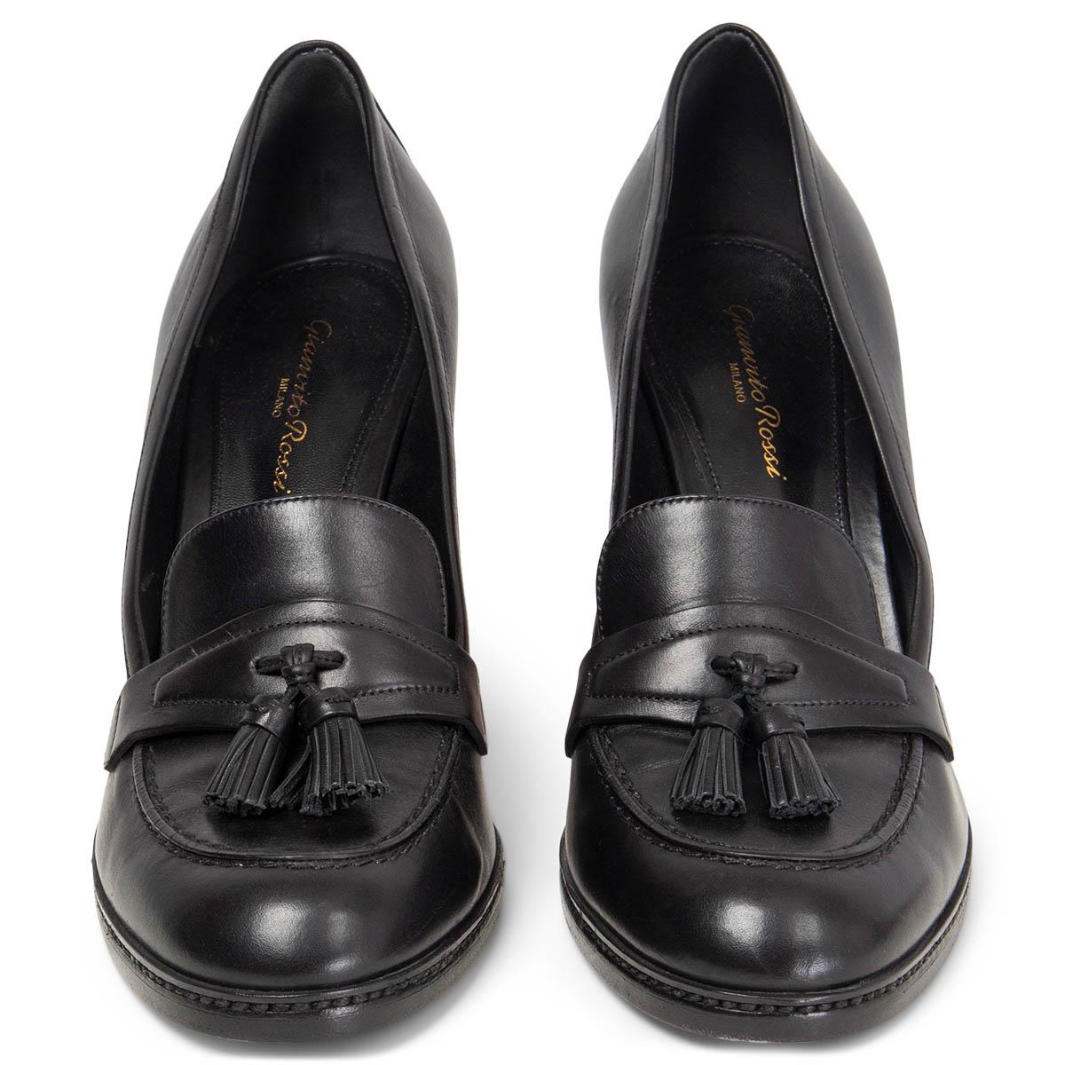 100% authentic Gianvito Rossi tassel loafer pumps in black leather and a stacked. Have been worn once inside and are in virtually new condition. Come with dust bag. 

Measurements
Imprinted Size	41
Shoe Size	41
Inside Sole	26.5cm (10.3in)
Width	8cm