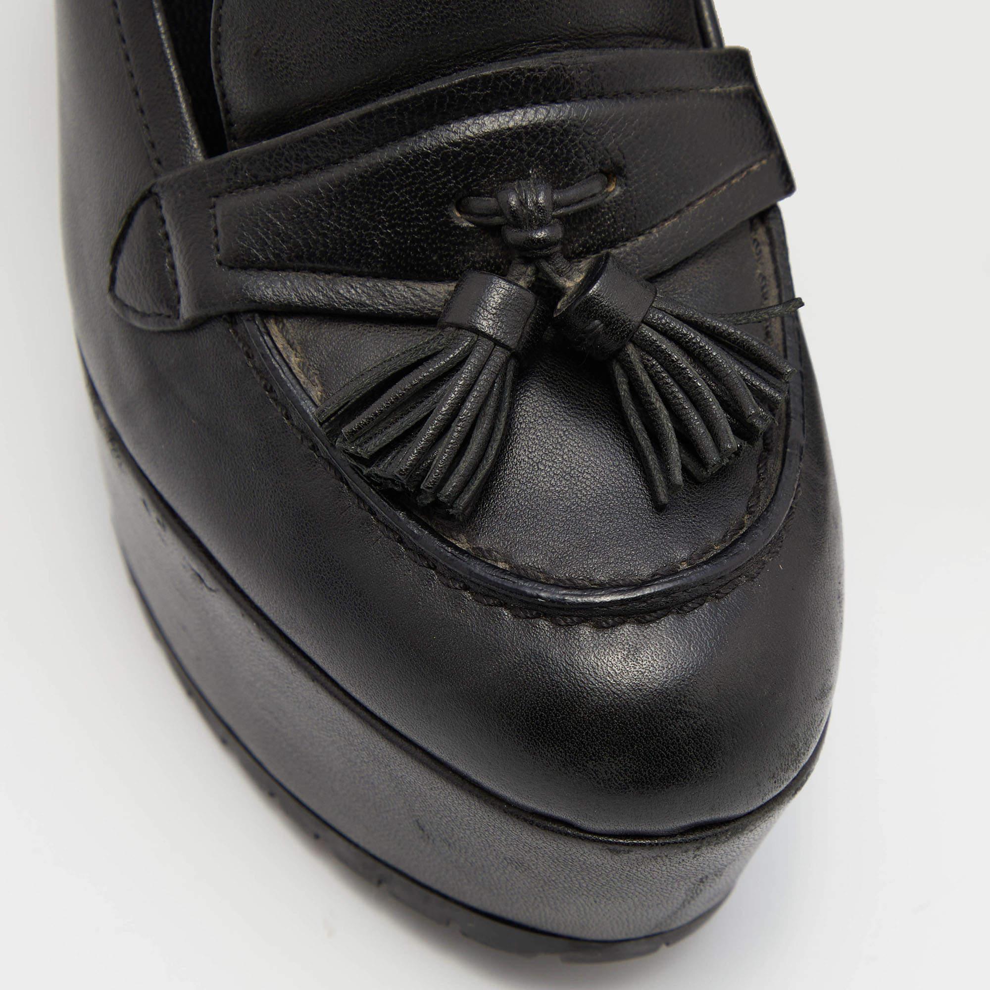 Gianvito Rossi Black Leather Tassel Wedge Pumps Size 37.5 For Sale 3