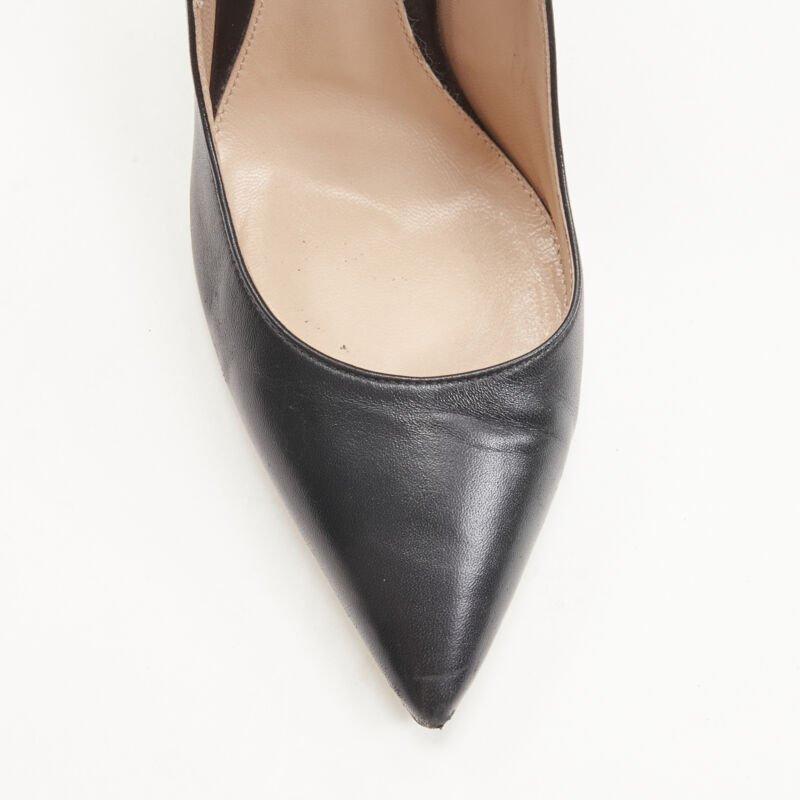 Women's GIANVITO ROSSI black leather thick ankle strap stiletto pigalle pump EU38.5 For Sale