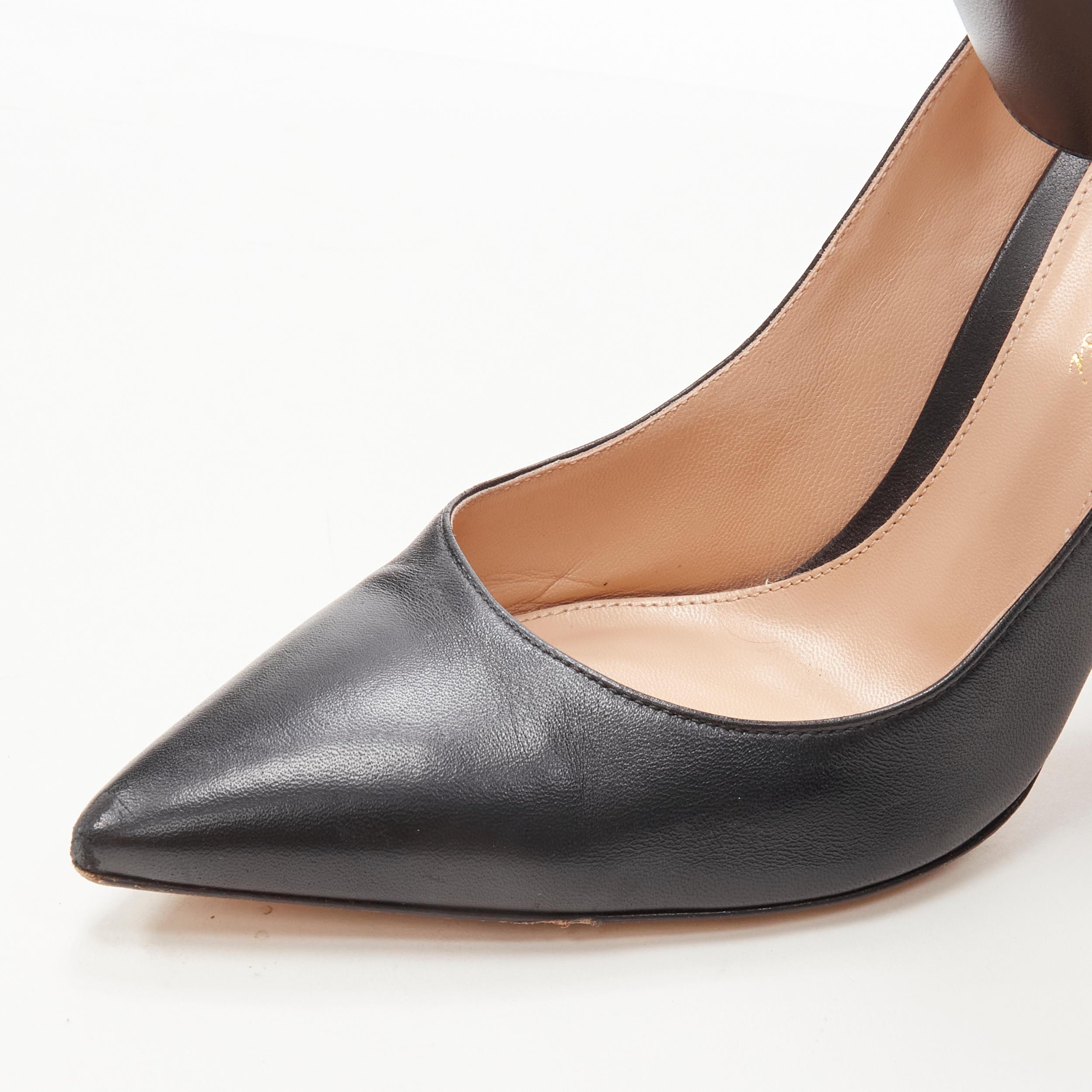 Women's GIANVITO ROSSI black leather thick ankle strap stiletto pigalle pump EU38.5 For Sale