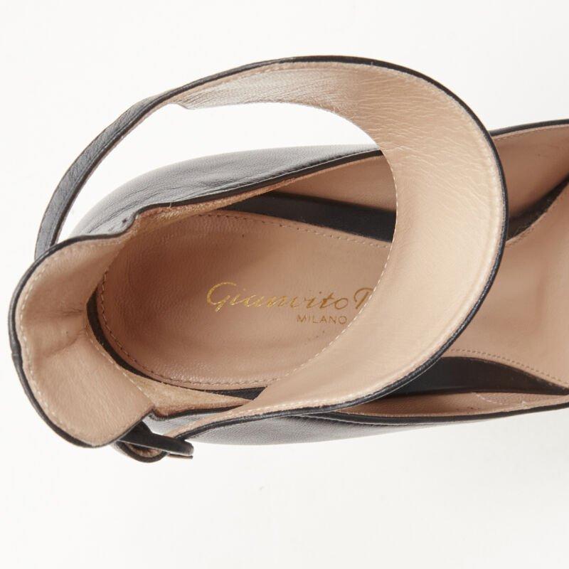 GIANVITO ROSSI black leather thick ankle strap stiletto pigalle pump EU38.5 For Sale 3