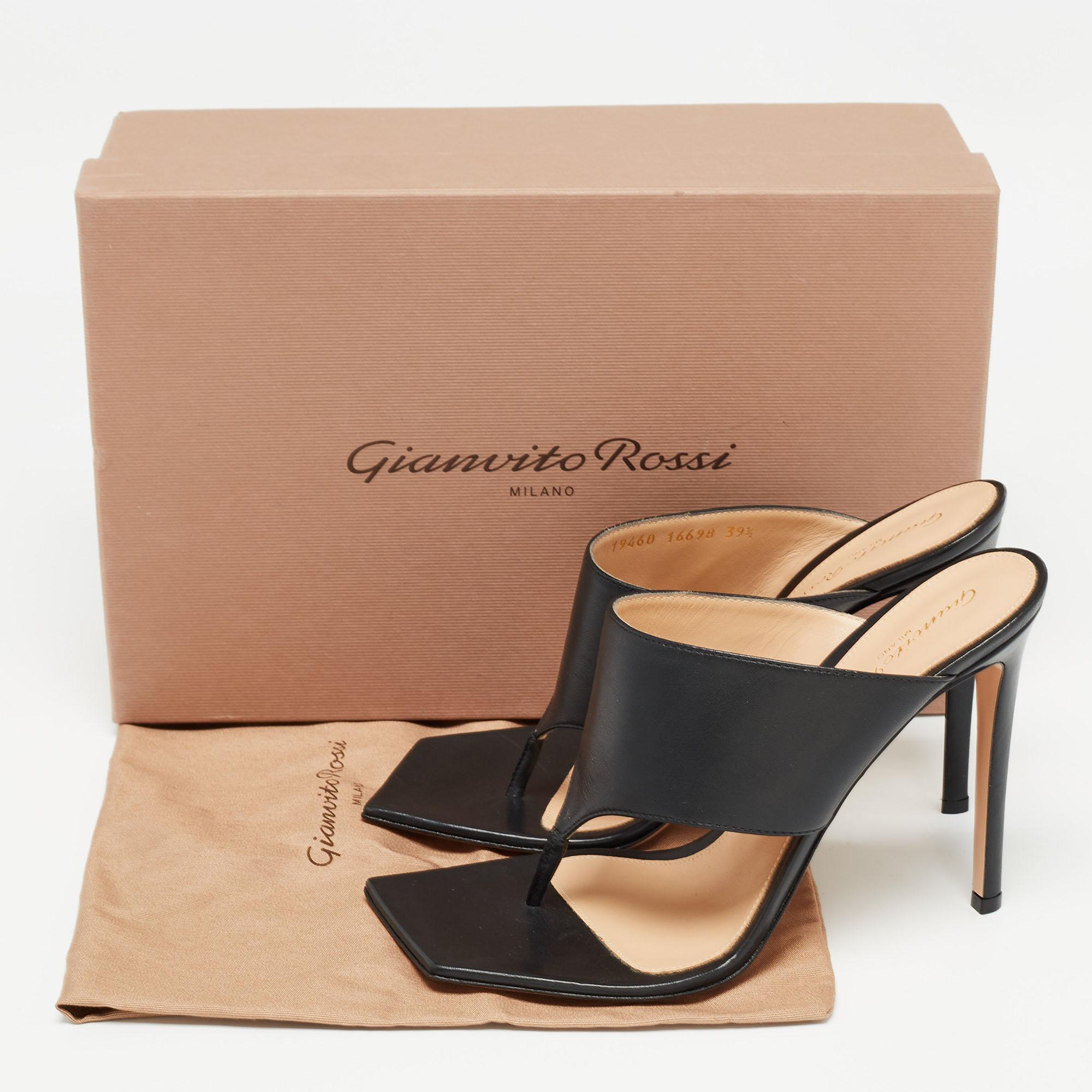 Gianvito Rossi Black Leather Thong Slide Sandals Size 39.5 For Sale 5
