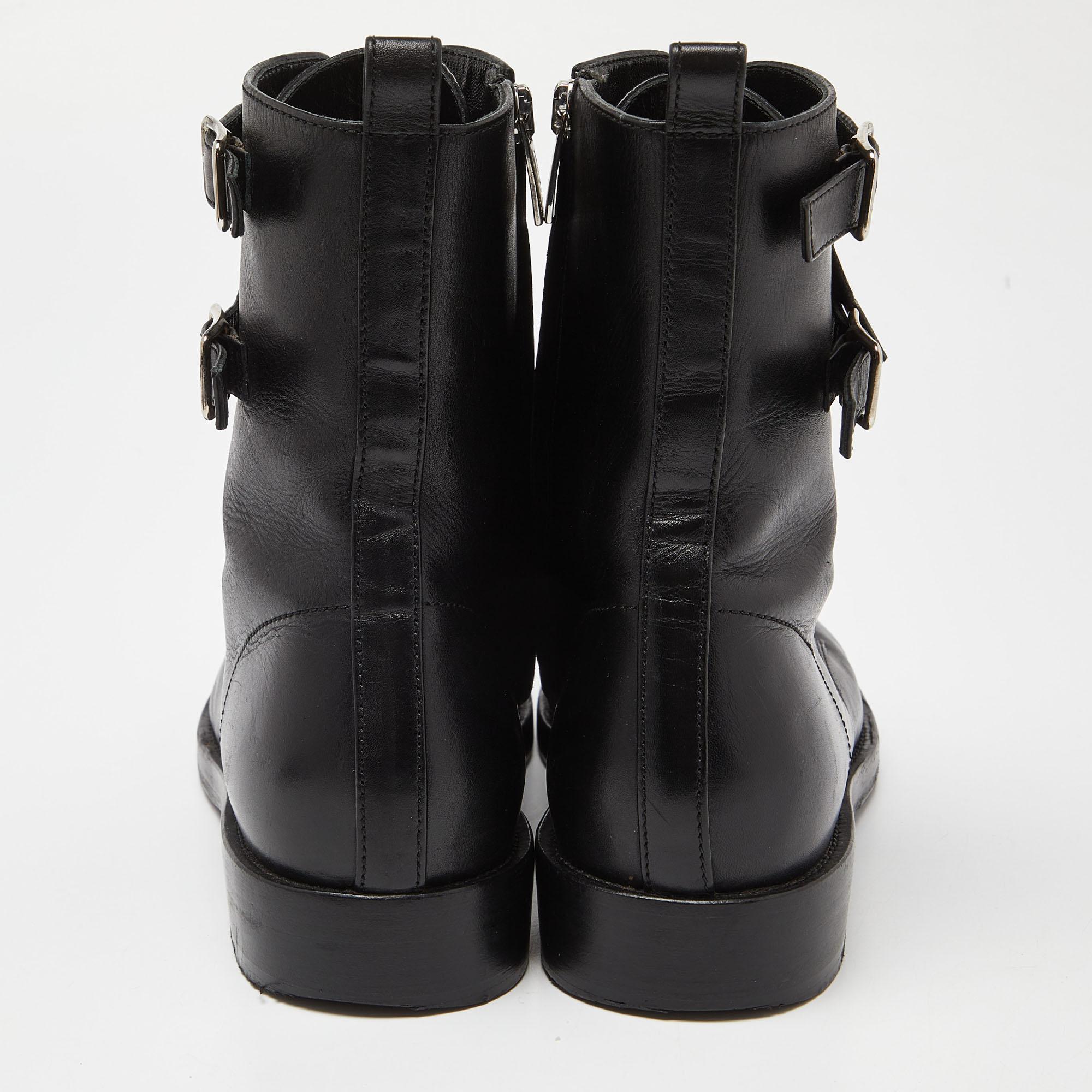 Gianvito Rossi Black Leather Zip Combat Boots Size 38 For Sale 1