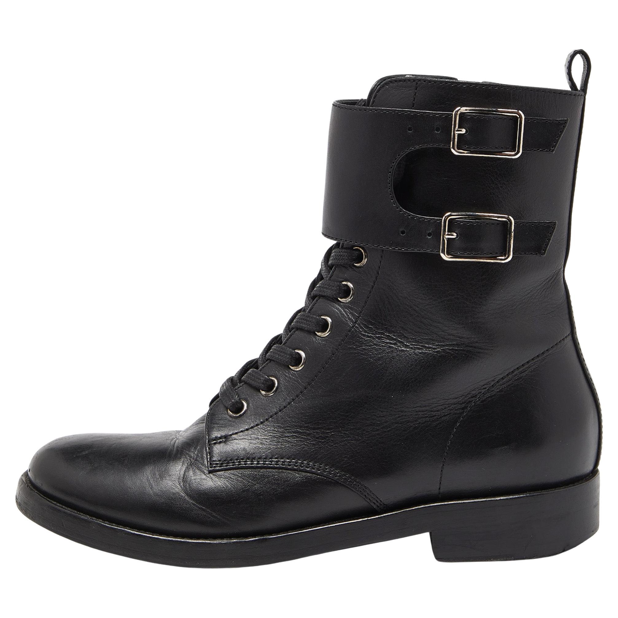 Gianvito Rossi Black Leather Zip Combat Boots Size 38 For Sale