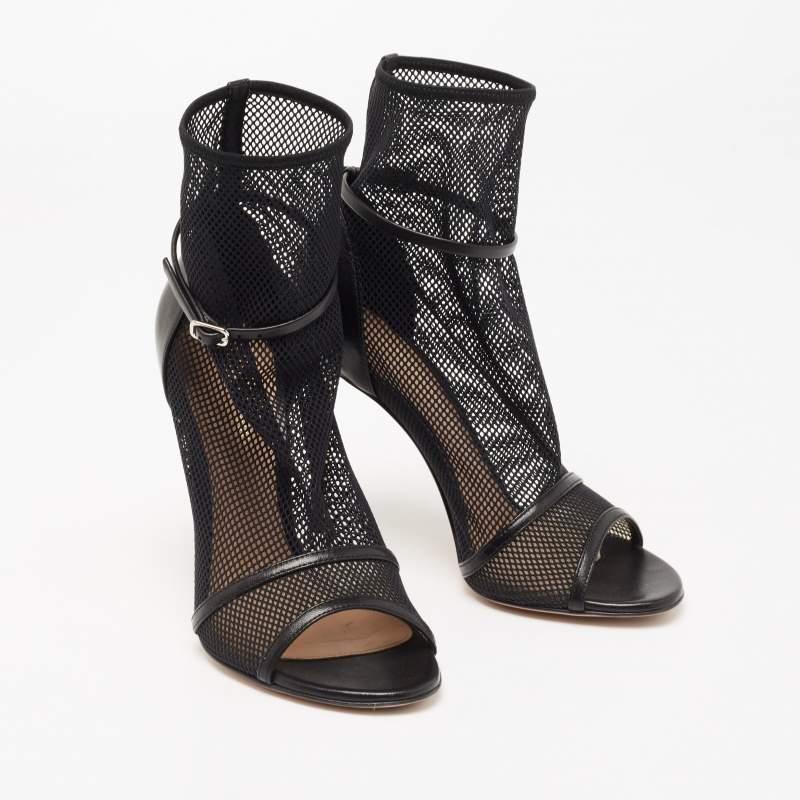 Women's Gianvito Rossi Black Mesh and Leather Idol Open-Toe Ankle Booties Size 36