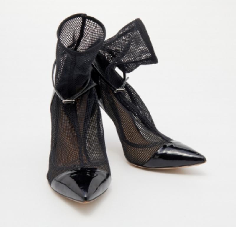 Gianvito Rossi Idol-Stiefeletten aus schwarzem Mesh und Lackleder Größe 36,5 im Zustand „Gut“ im Angebot in Dubai, Al Qouz 2