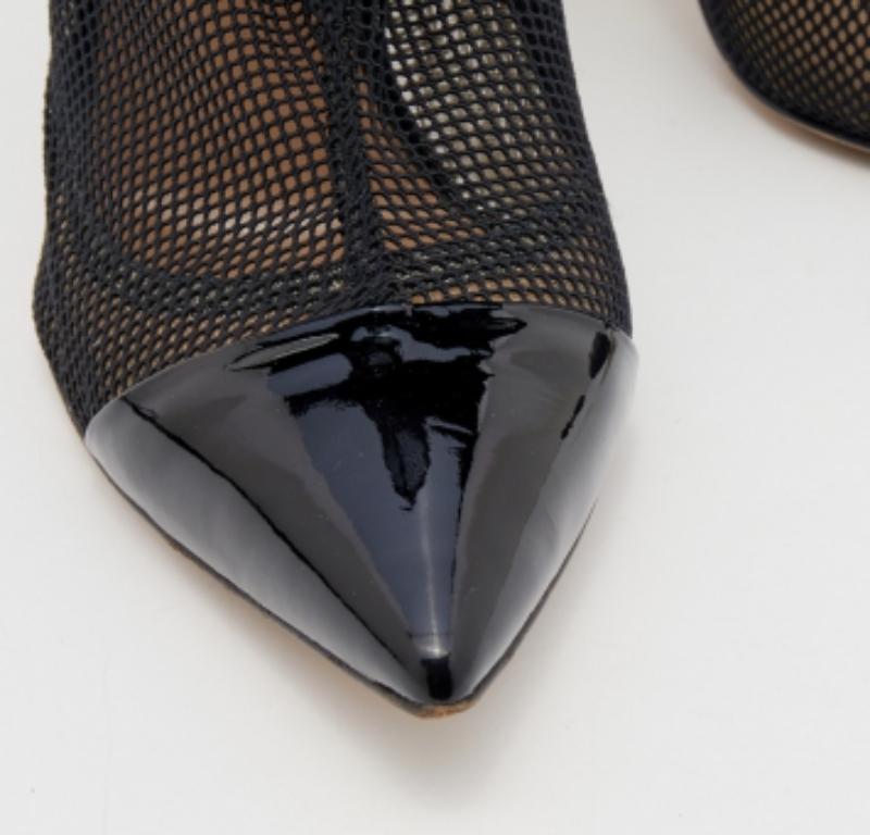 Gianvito Rossi Idol-Stiefeletten aus schwarzem Mesh und Lackleder Größe 36,5 Damen im Angebot