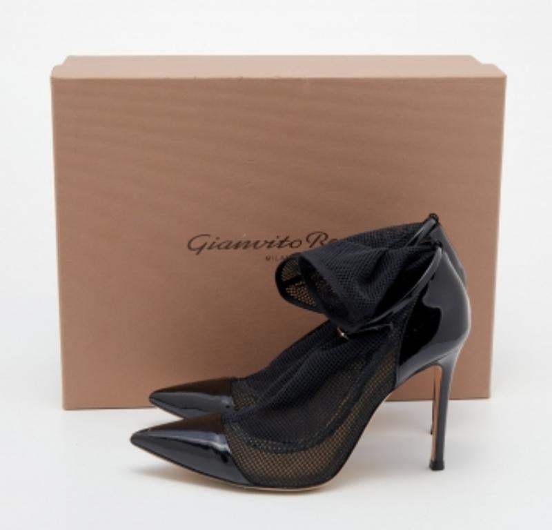 Gianvito Rossi Idol-Stiefeletten aus schwarzem Mesh und Lackleder Größe 36,5 im Angebot 4