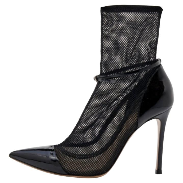 Gianvito Rossi Idol-Stiefeletten aus schwarzem Mesh und Lackleder Größe 36,5