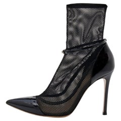 Gianvito Rossi Idol-Stiefeletten aus schwarzem Mesh und Lackleder Größe 36,5