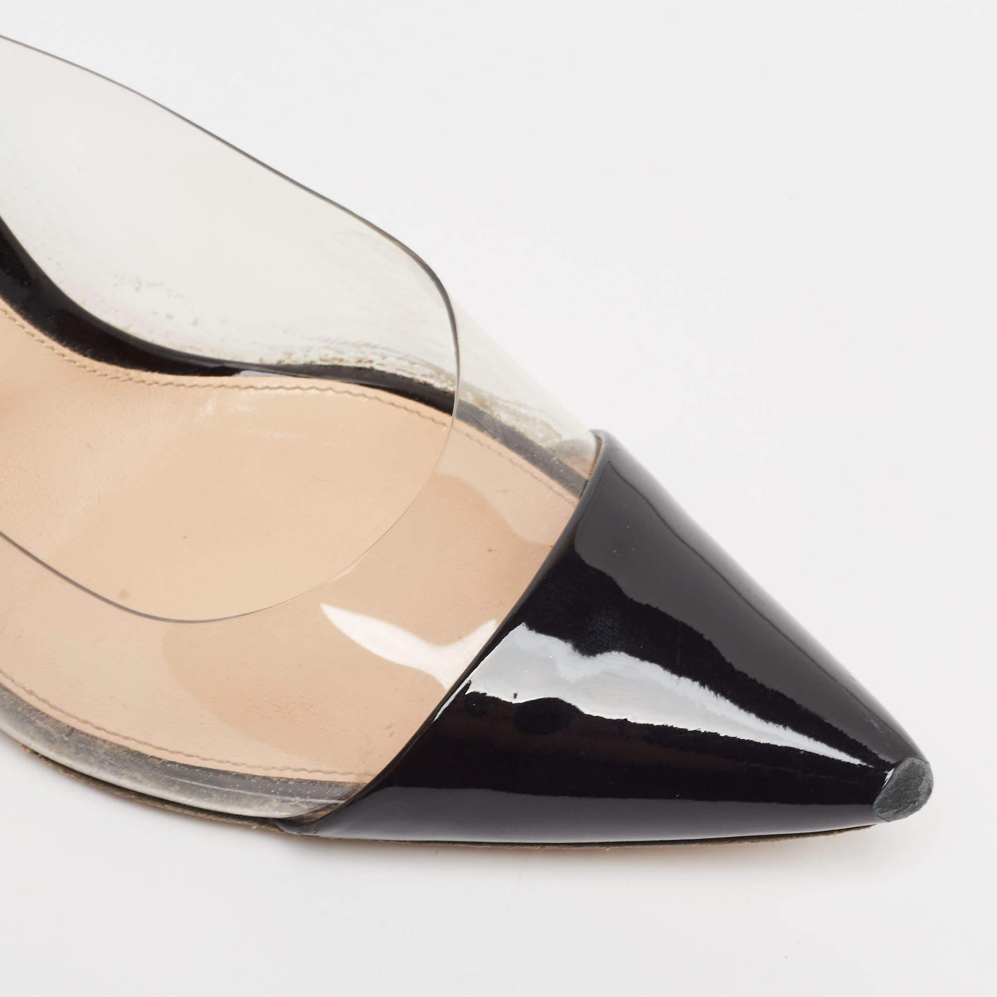 Gianvito Rossi Mules in vernice nera e PVC Plexi Taglia 39 in vendita 3