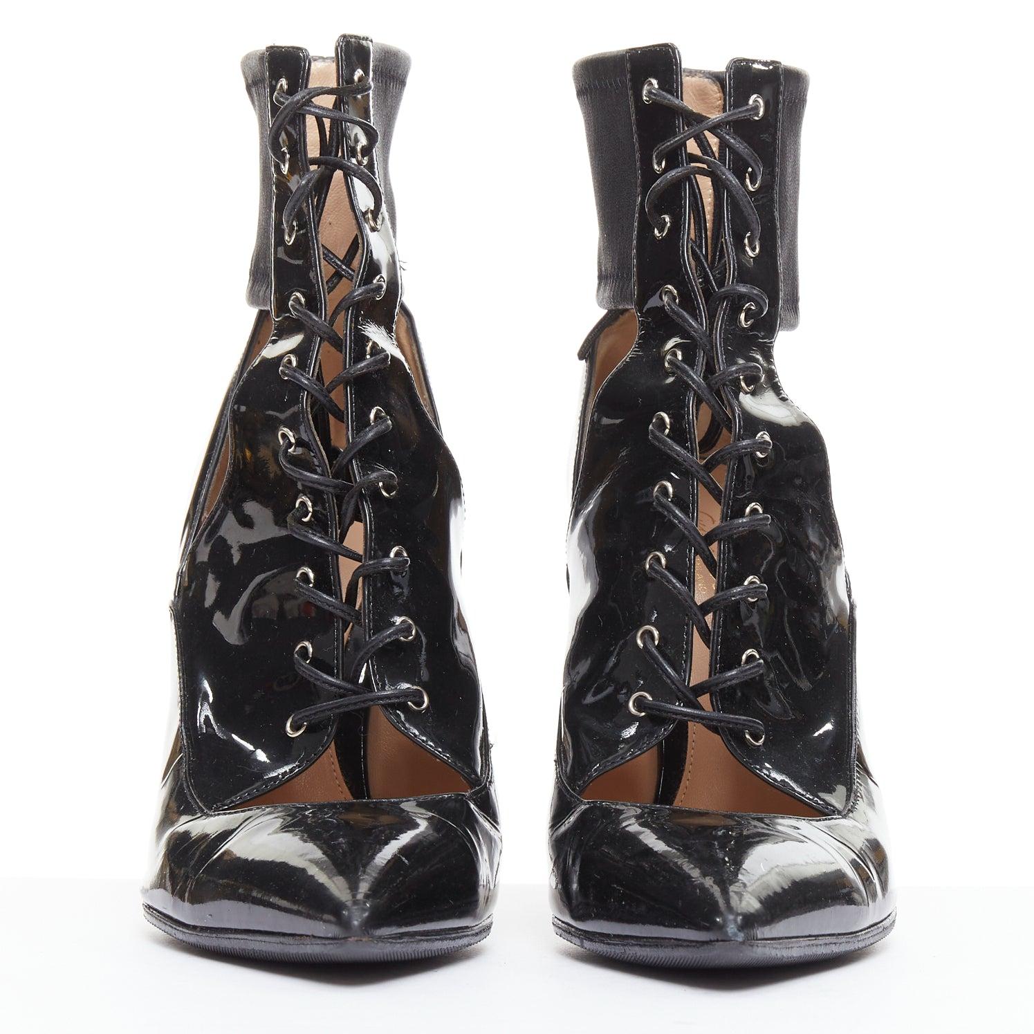 GIANVITO ROSSI botines con tacón de encaje y corsé de charol negro EU37.5 Negro en venta