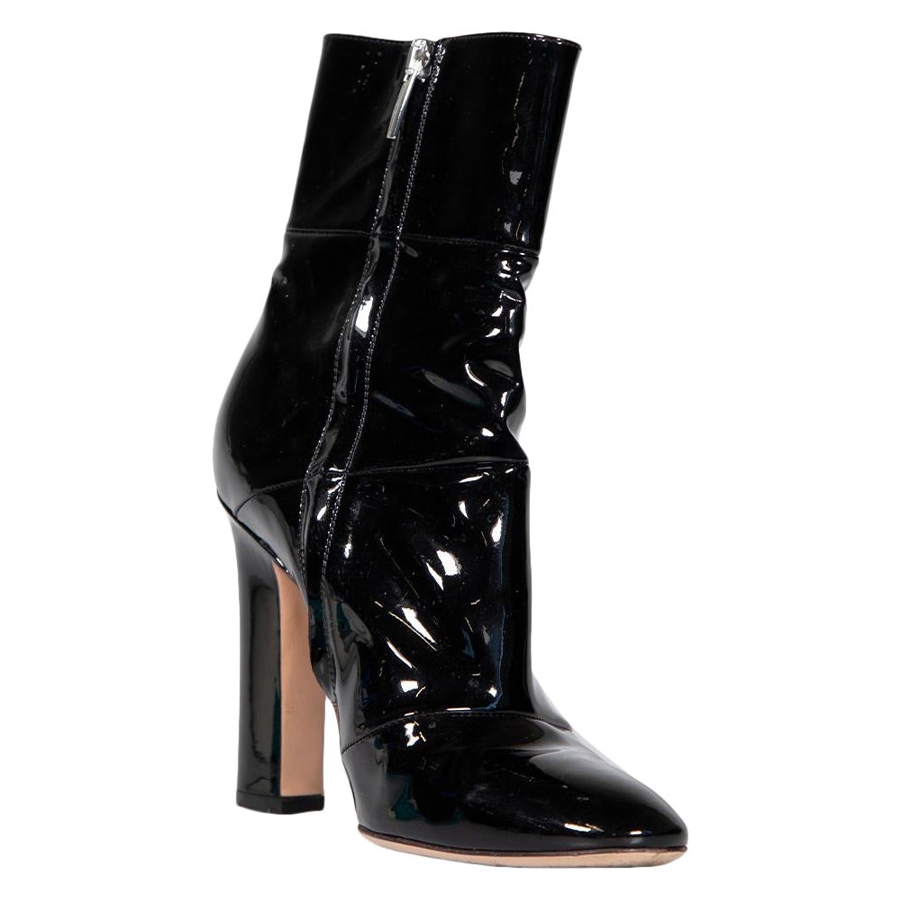 Gianvito Rossi Black Patent High Heel Ankle Boots Size IT 38.5