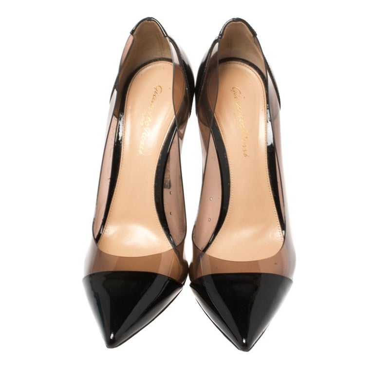 Gianvito Rossi Black Patent Leather And PVC Plexi Pointed Toe Pumps ...