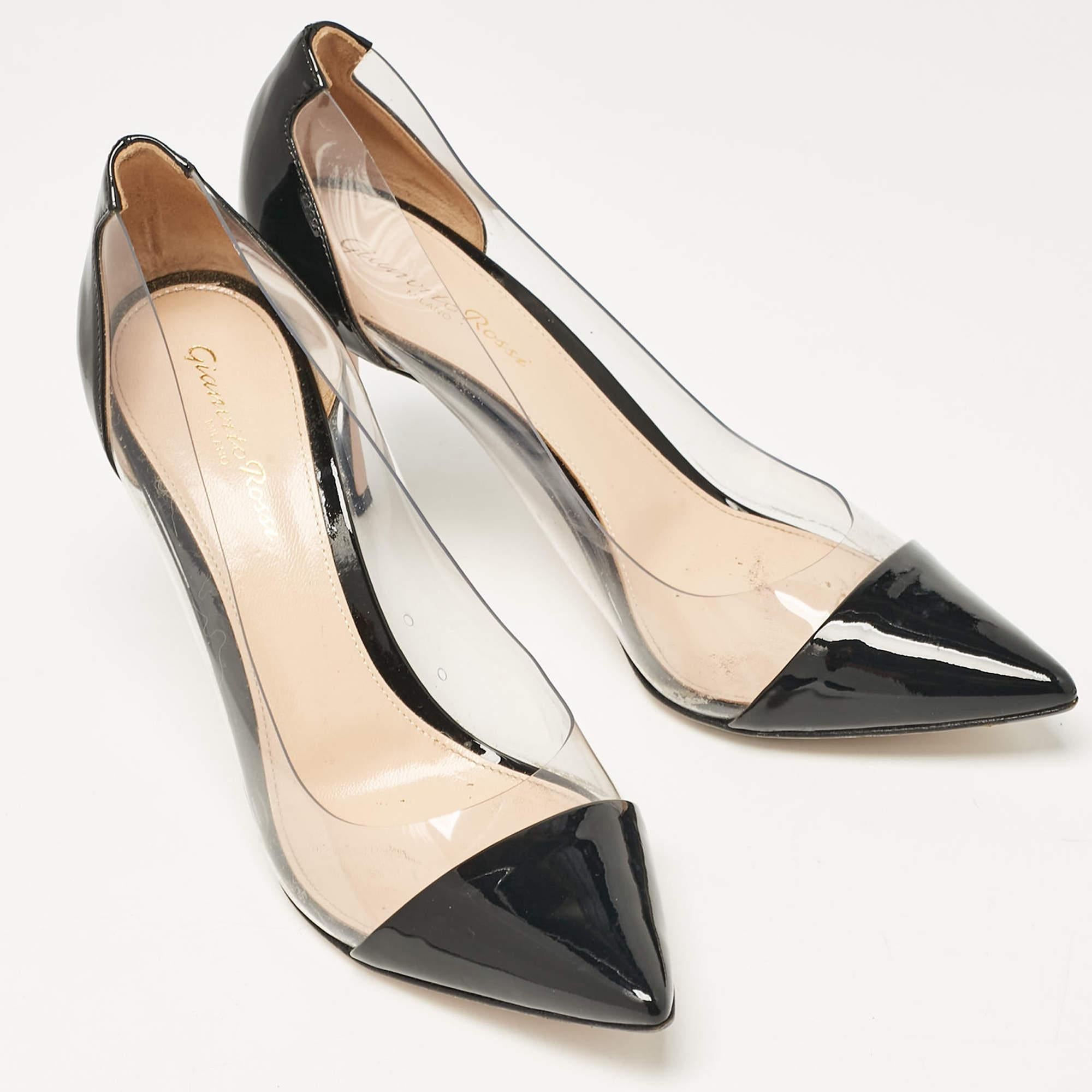 Gianvito Rossi Black Patent Leather and PVC Plexi Pumps 37.5 In Good Condition In Dubai, Al Qouz 2