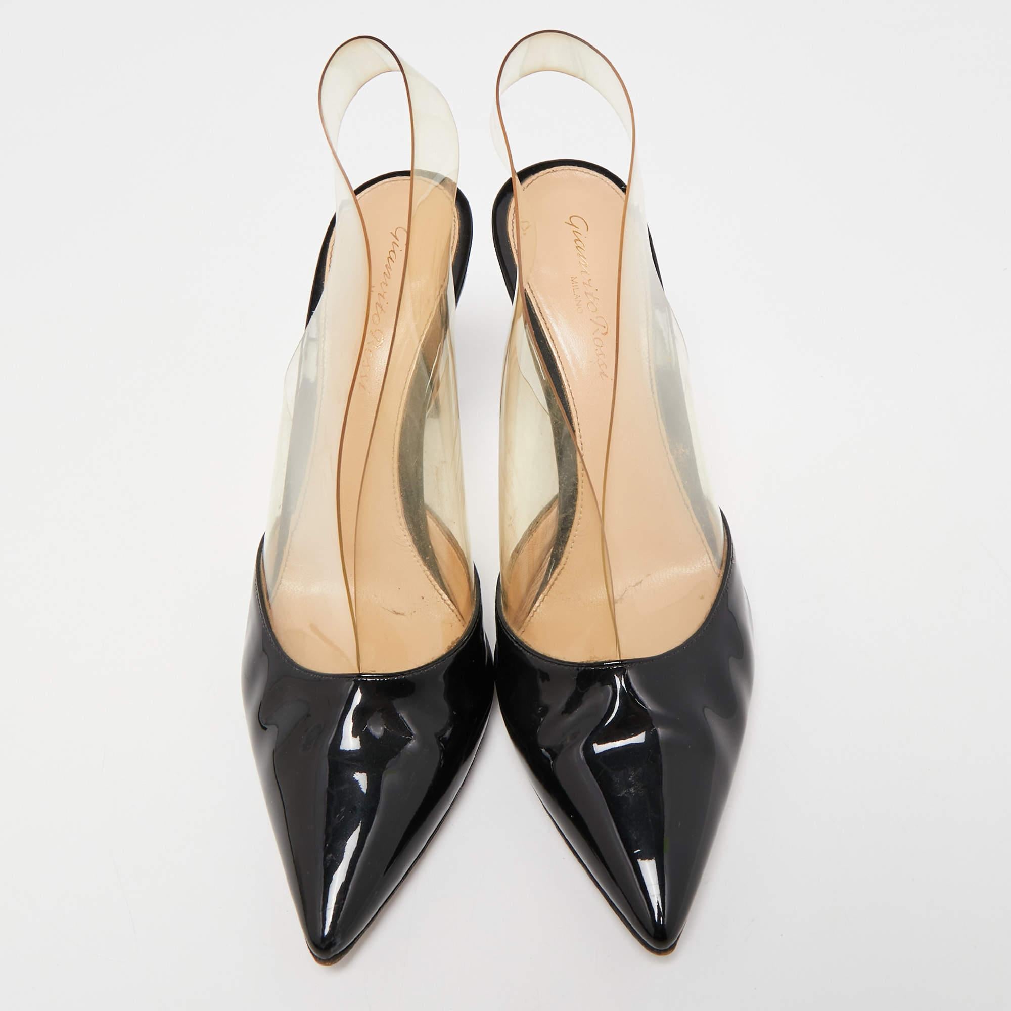 Beige Gianvito Rossi Black Patent Leather and PVC Plexi Pumps Size 37 For Sale