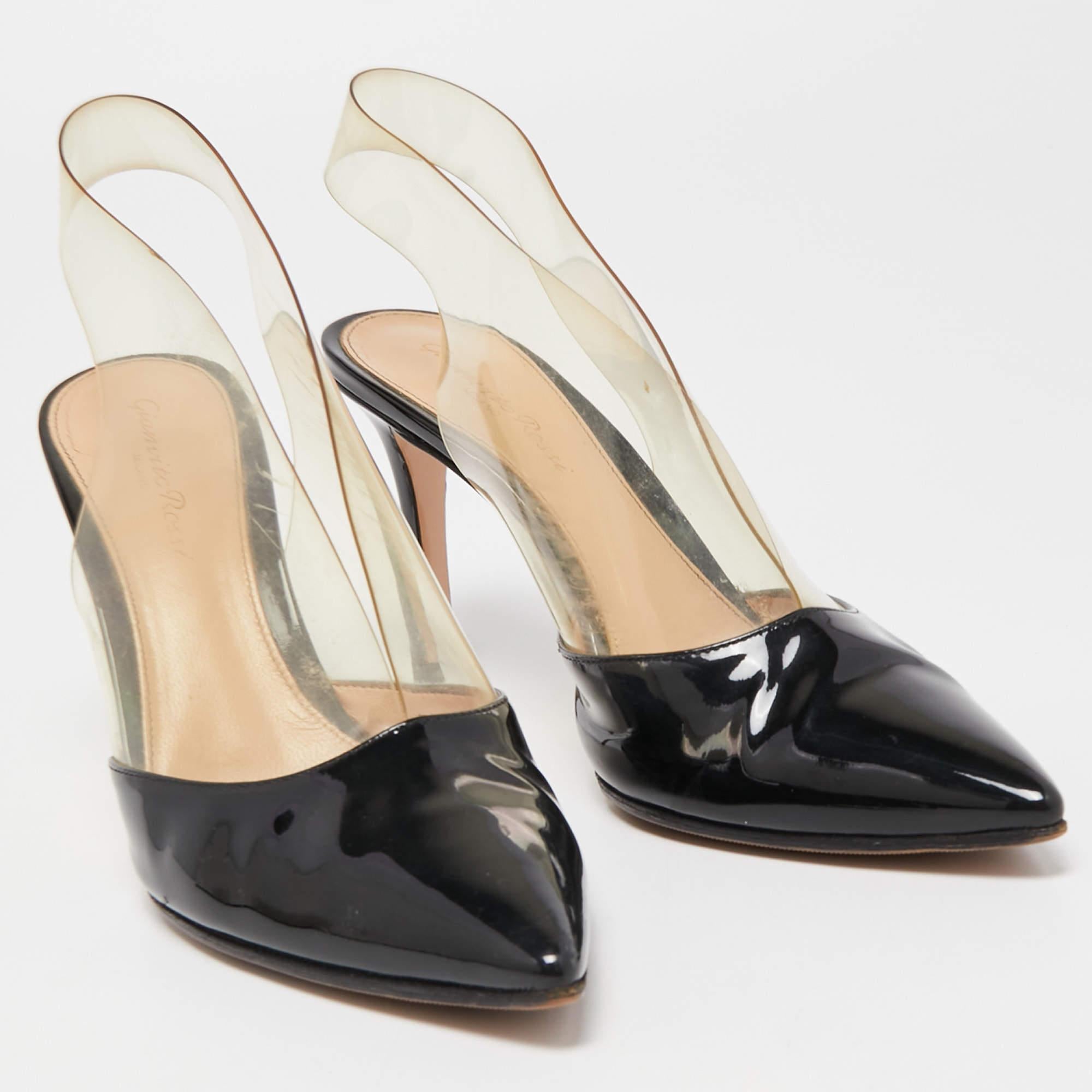 Gianvito Rossi Black Patent Leather and PVC Plexi Pumps Size 37 In Good Condition For Sale In Dubai, Al Qouz 2