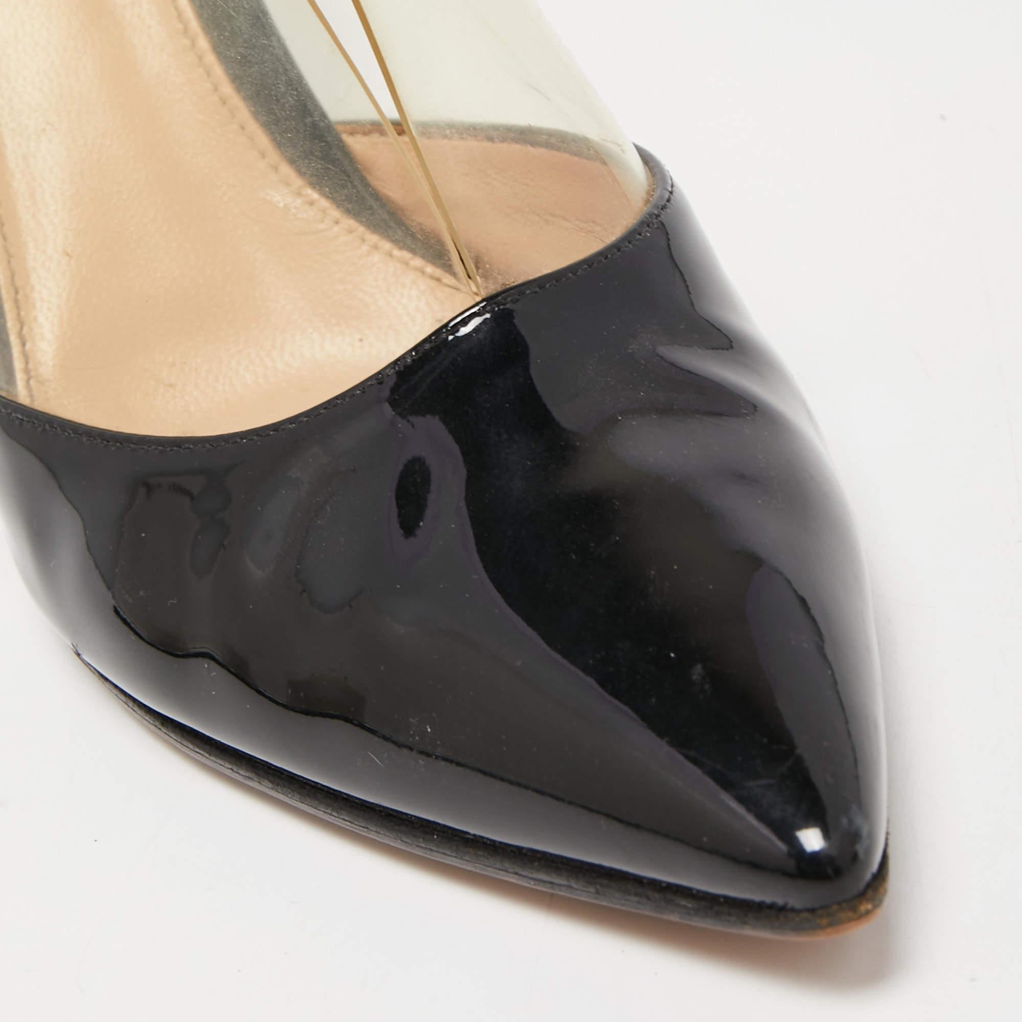 Women's Gianvito Rossi Black Patent Leather and PVC Plexi Pumps Size 37 For Sale