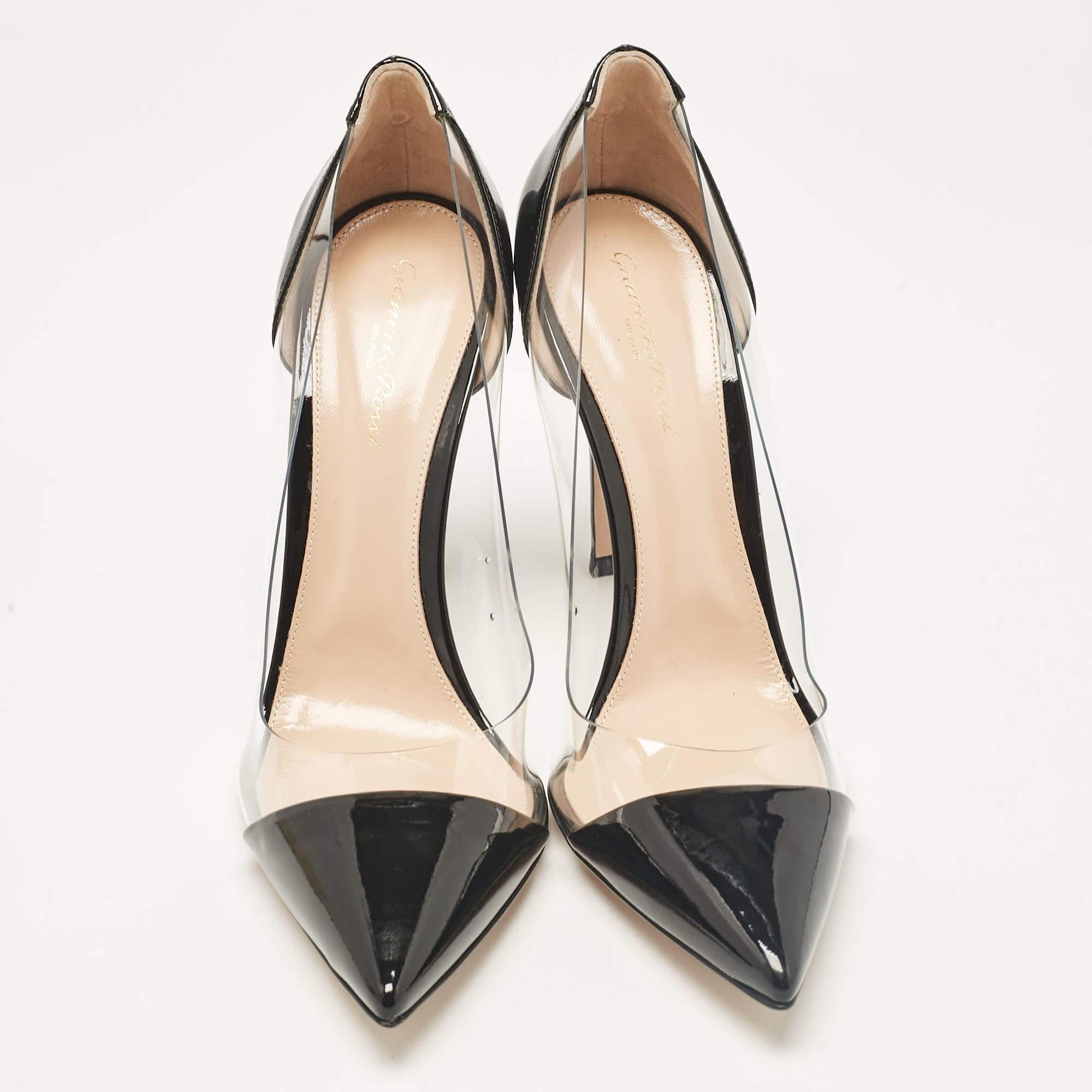 Beige Gianvito Rossi Black Patent Leather and PVC Plexi Pumps Size 41 For Sale