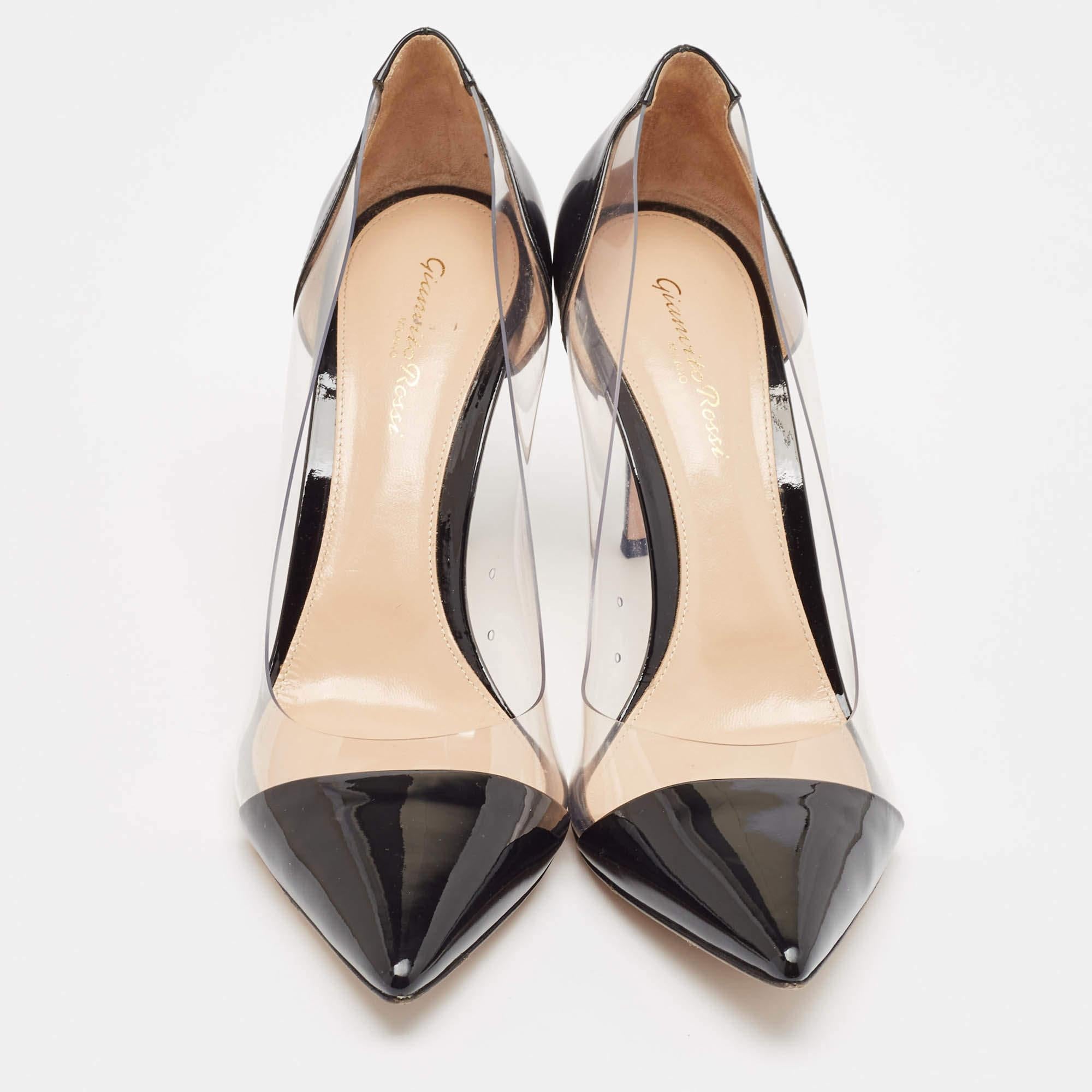 Beige Gianvito Rossi Black Patent Leather and PVC Plexi Pumps Size 41