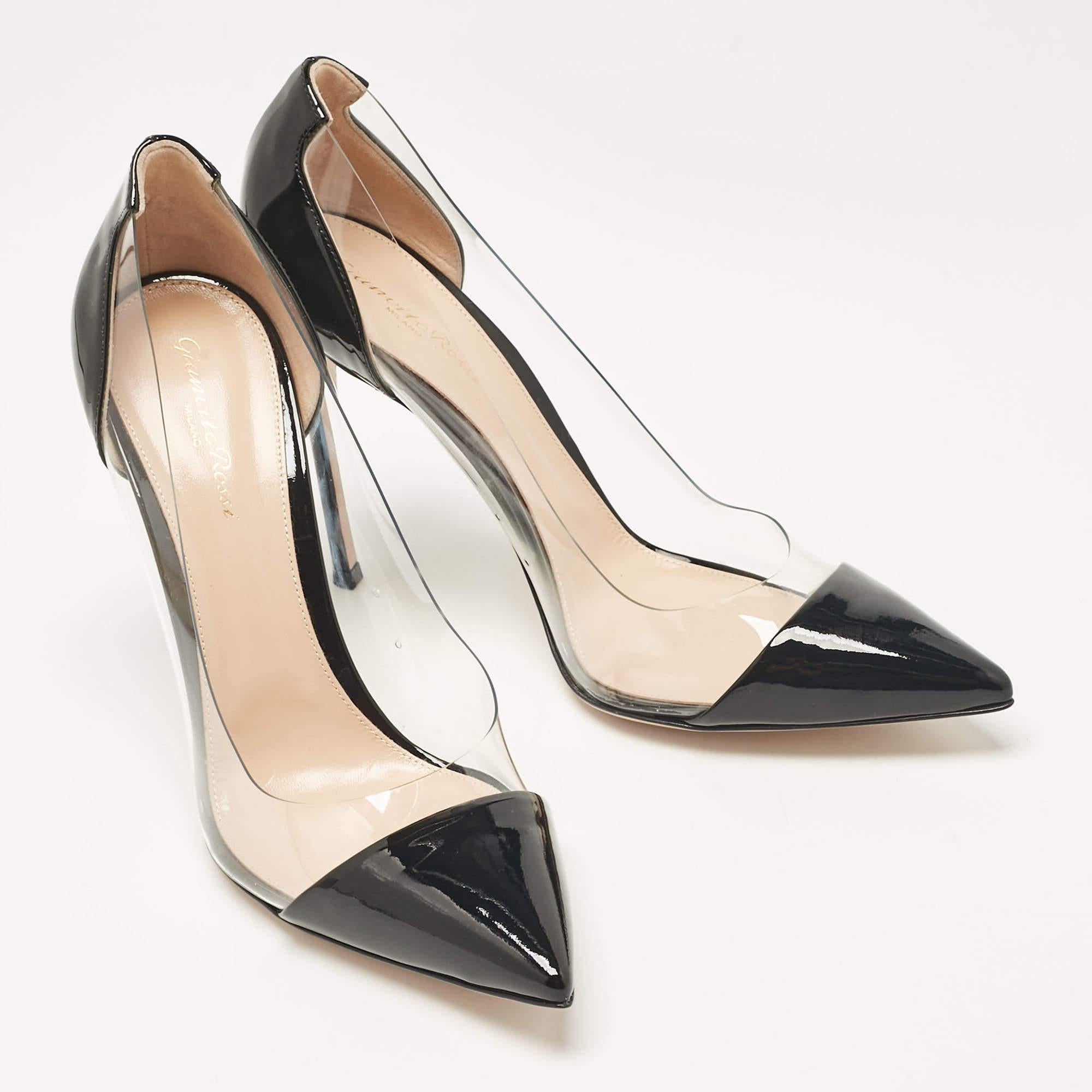 Gianvito Rossi Black Patent Leather and PVC Plexi Pumps Size 41 In New Condition For Sale In Dubai, Al Qouz 2
