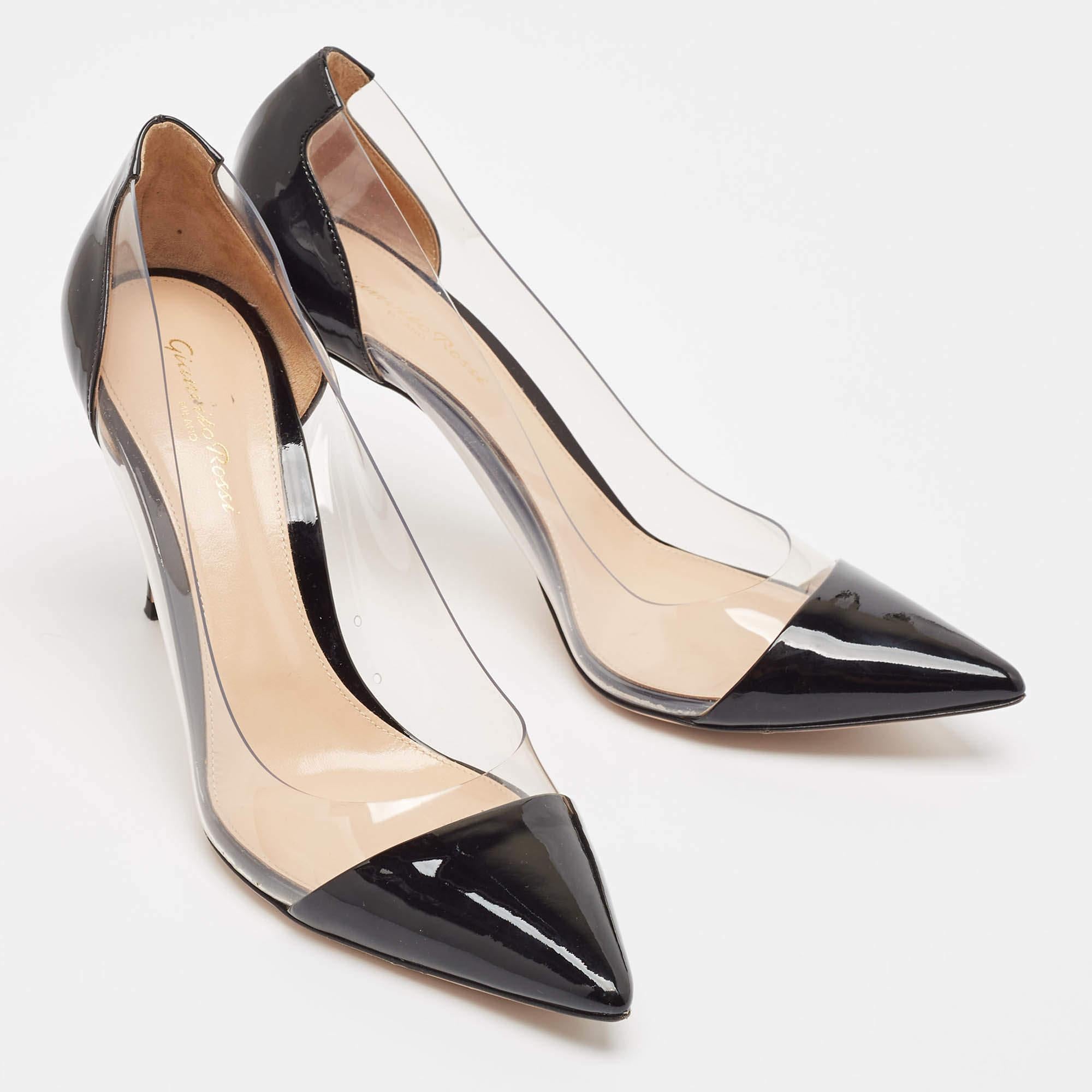 Gianvito Rossi Black Patent Leather and PVC Plexi Pumps Size 41 In Good Condition In Dubai, Al Qouz 2