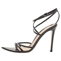 Gianvito Rossi Black Patent Leather Kim Ankle Wrap Sandals Size 39