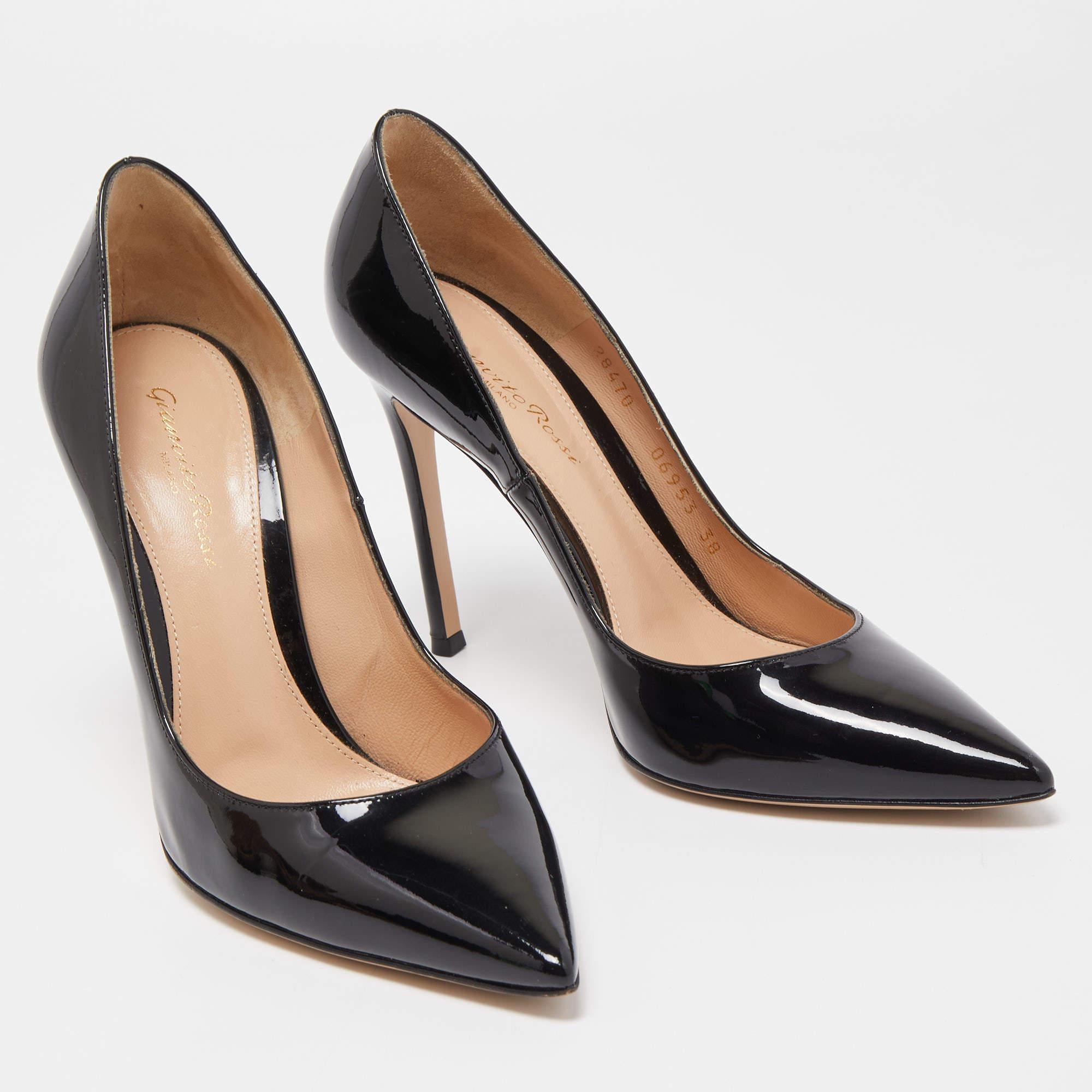 Gianvito Rossi Black Patent Leather Pointed Toe Pumps Size 38 1