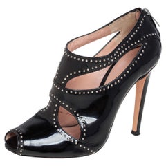 Gianvito Rossi Black Patent Leather Studded Ankle Booties Size 37