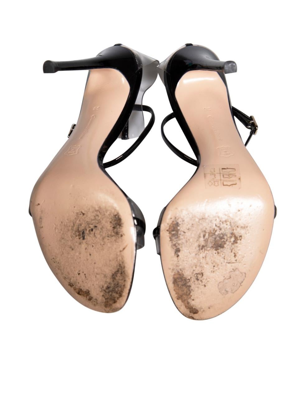 Women's Gianvito Rossi Black Patent PVC Strap Heels Size IT 38 For Sale