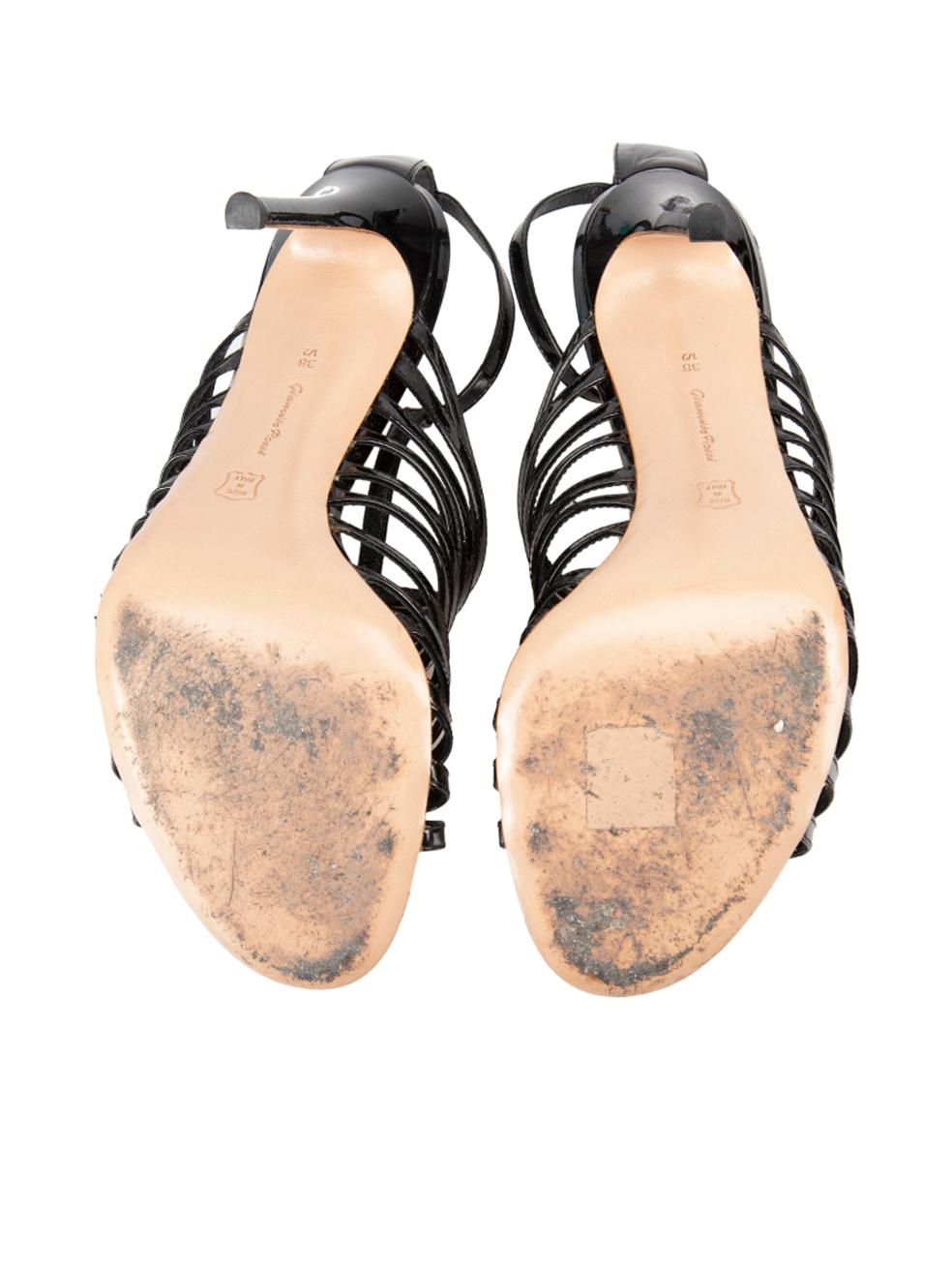 Women's Gianvito Rossi Black Patent Strappy Sandals Size IT 38.5 For Sale
