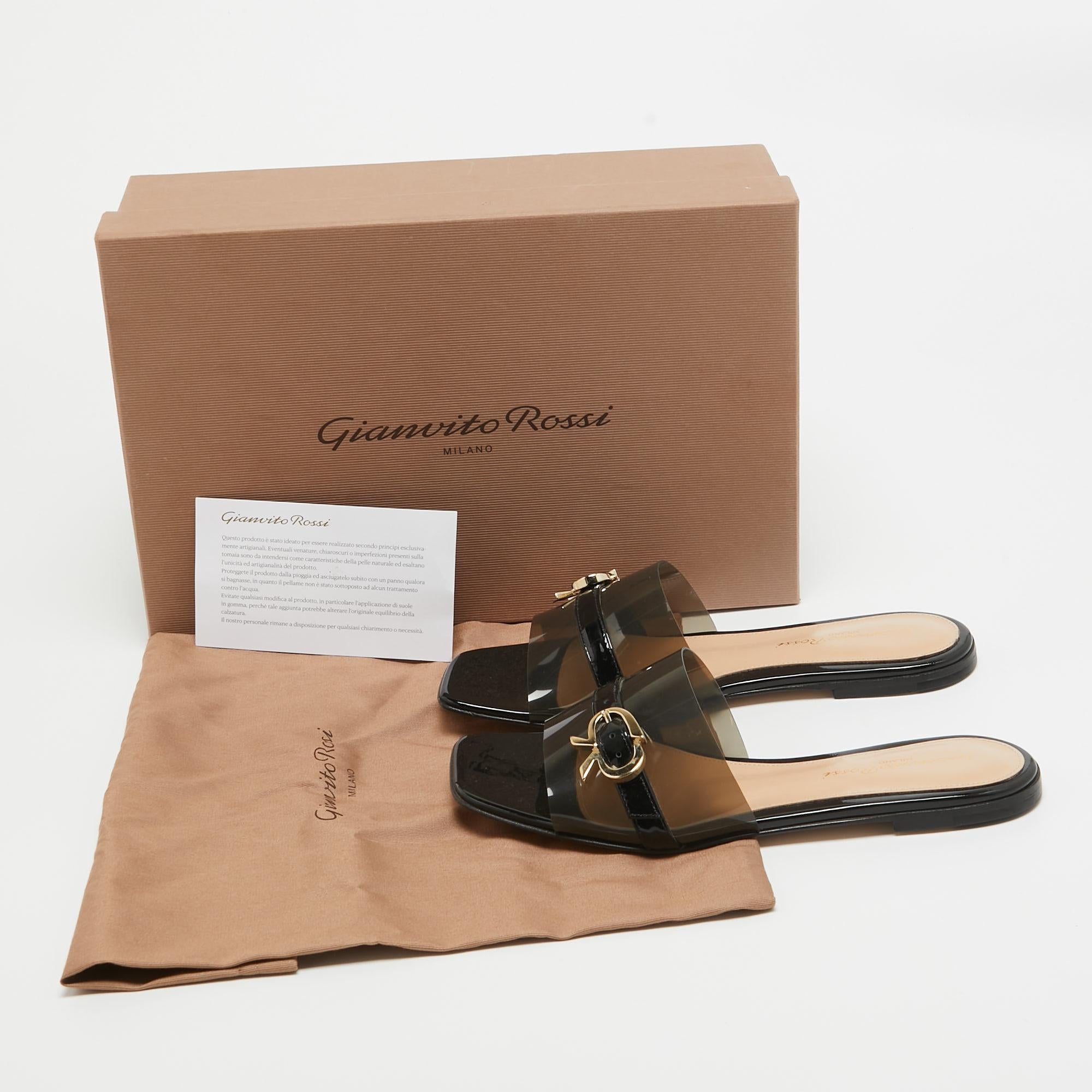 Gianvito Rossi Slides plates en PVC et cuir noir Taille 36 en vente 4