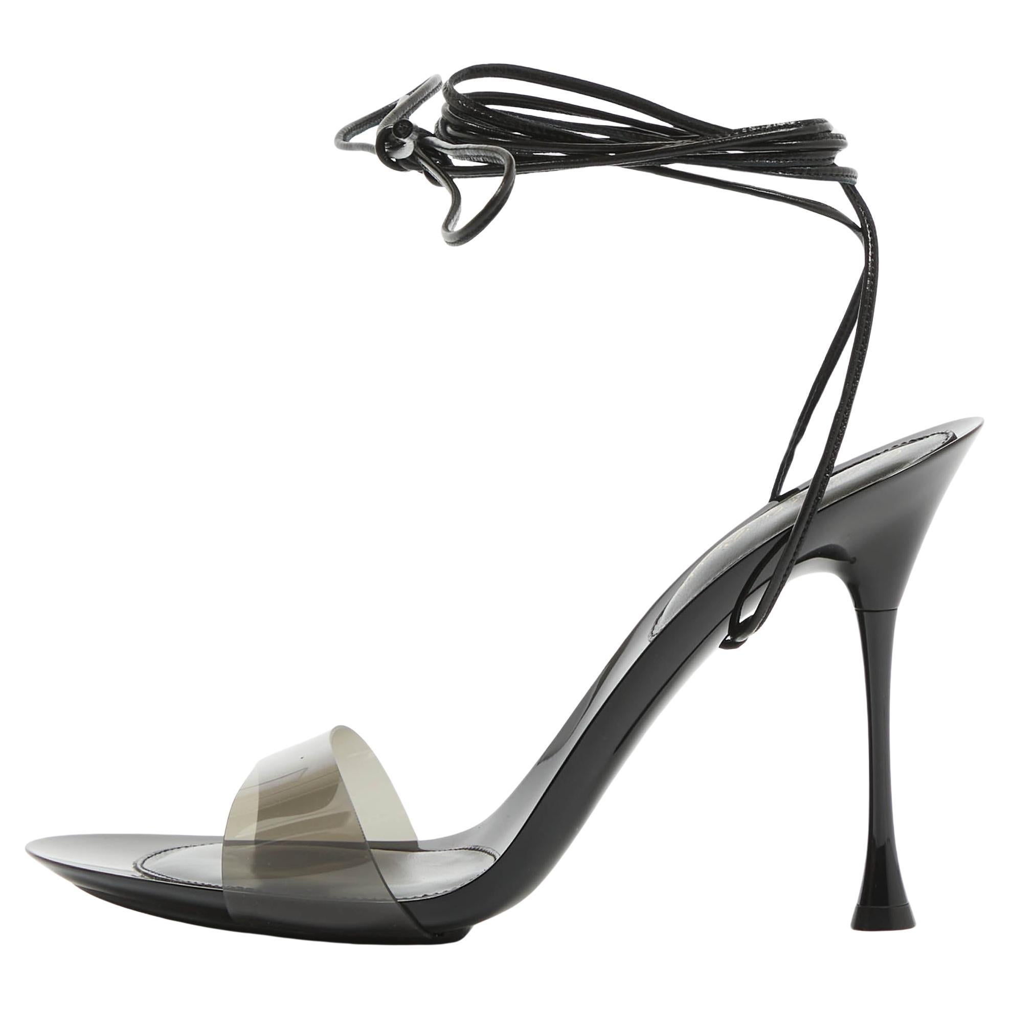 Gianvito Rossi Black PVC and Leather Spice Sandals Size 38.5 For Sale