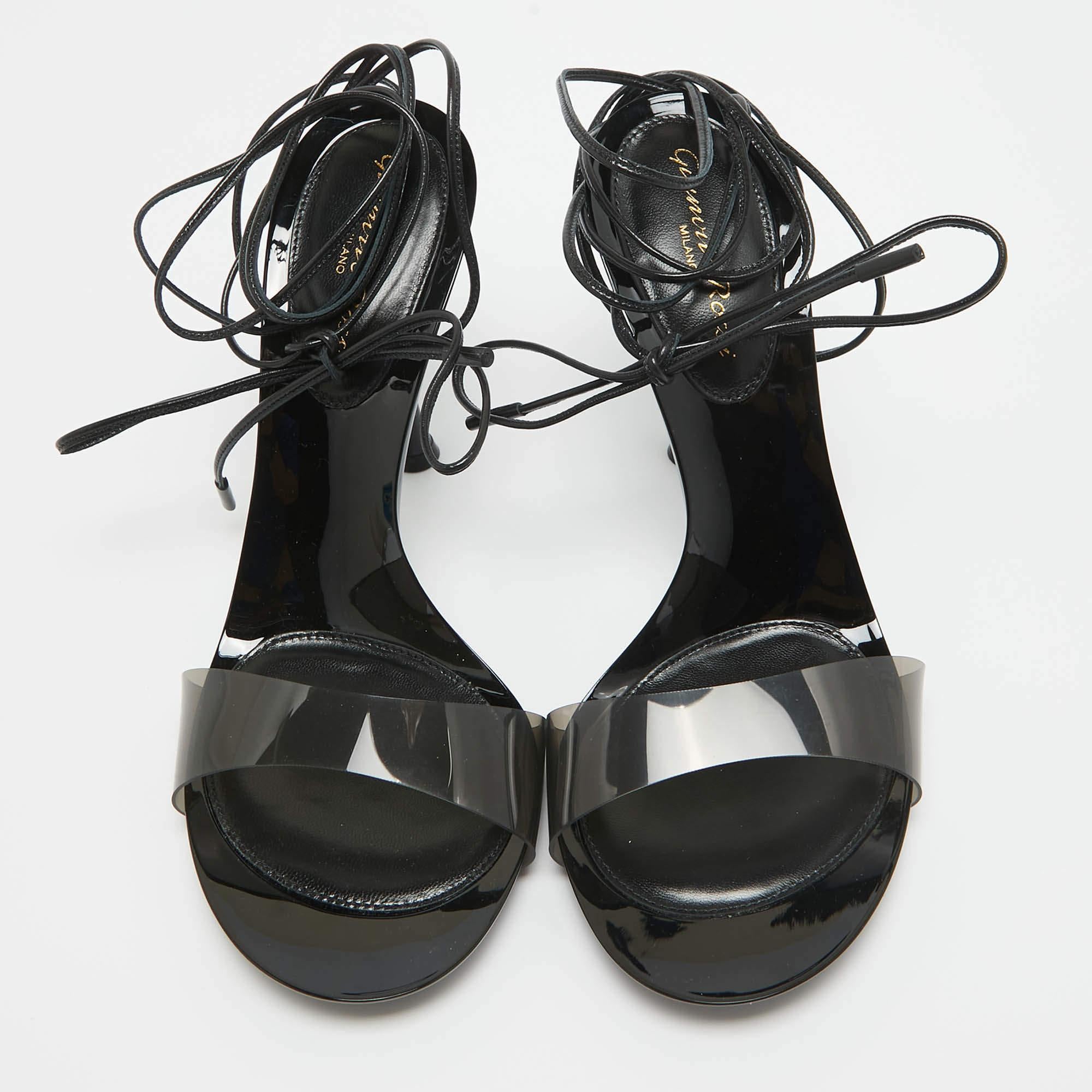 Gianvito Rossi Black PVC and Leather Spice Sandals Size 39.5 For Sale 2