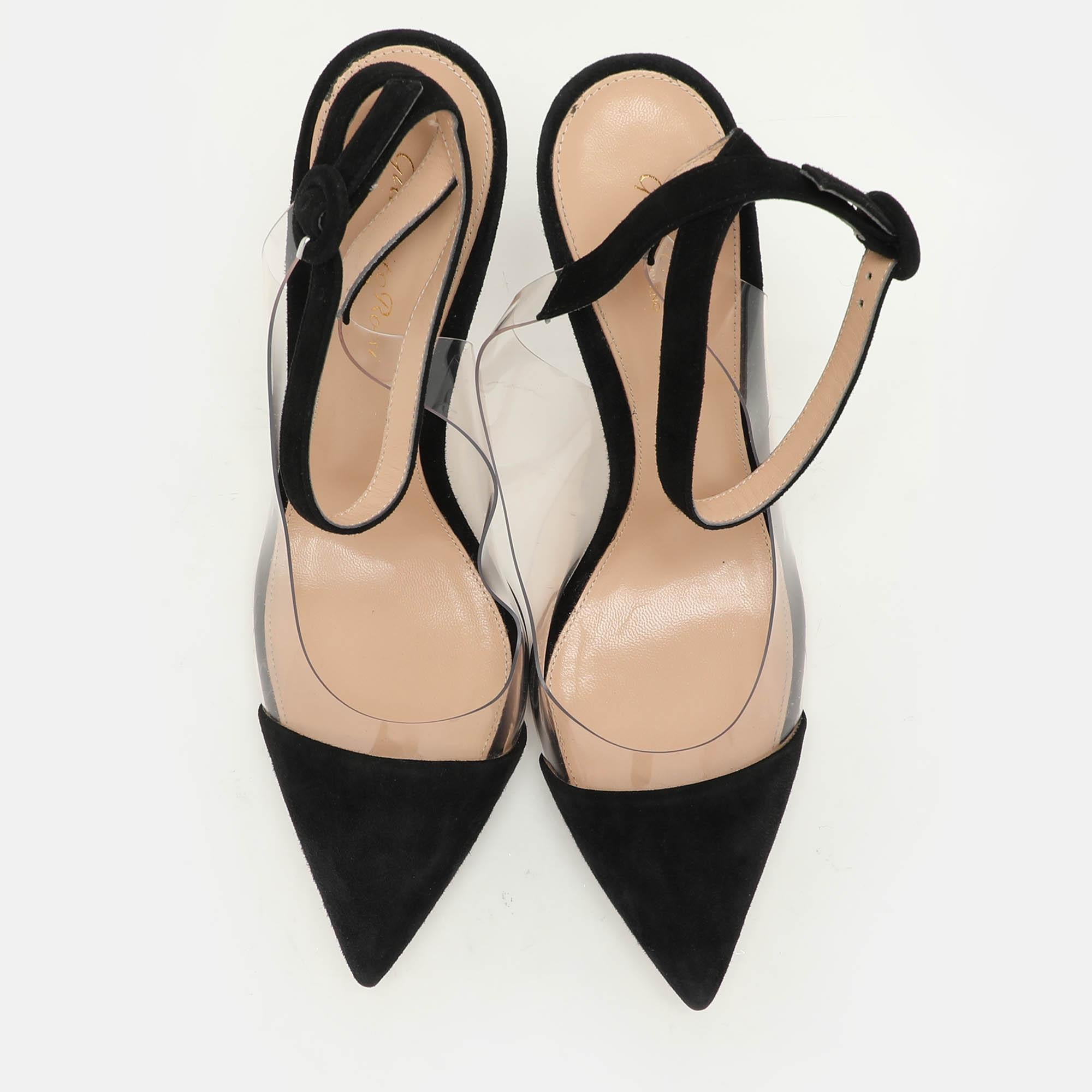 Beige Gianvito Rossi - Escarpins à bride cheville en PVC et daim noir Taille 40 en vente