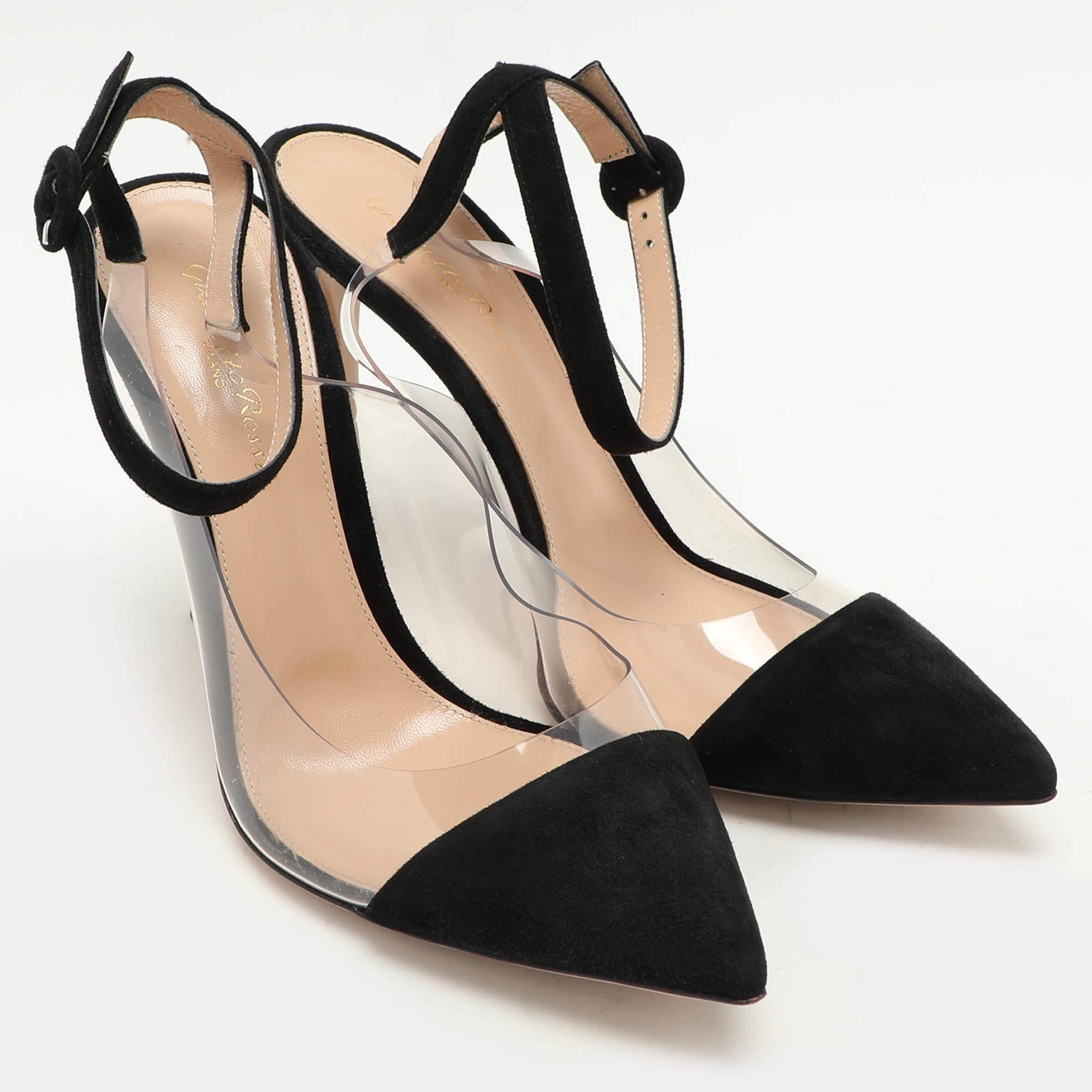 Gianvito Rossi - Escarpins à bride cheville en PVC et daim noir Taille 40 Bon état - En vente à Dubai, Al Qouz 2