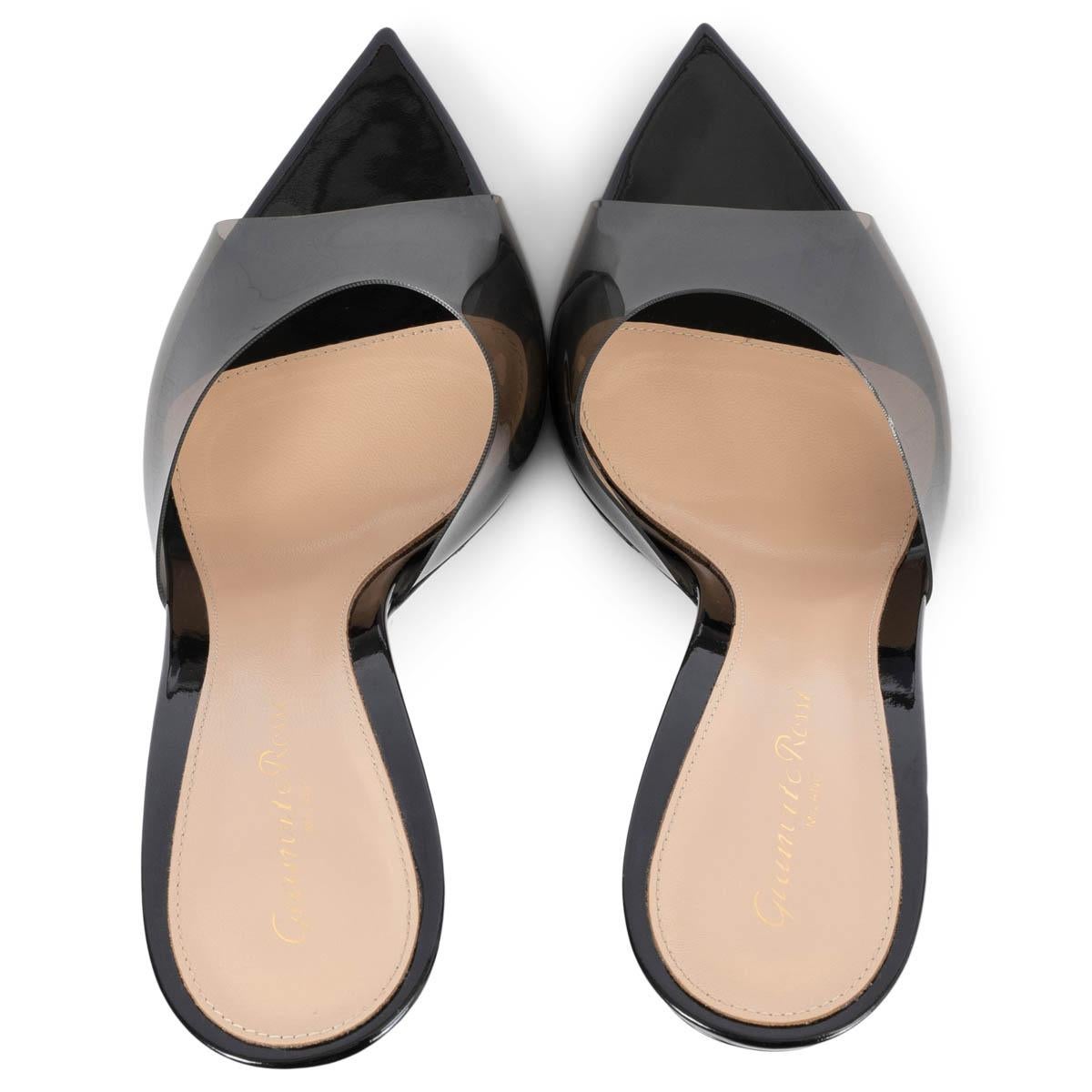 Women's GIANVITO ROSSI black PVC & Patent ELLE 115 Sandals Shoes 40