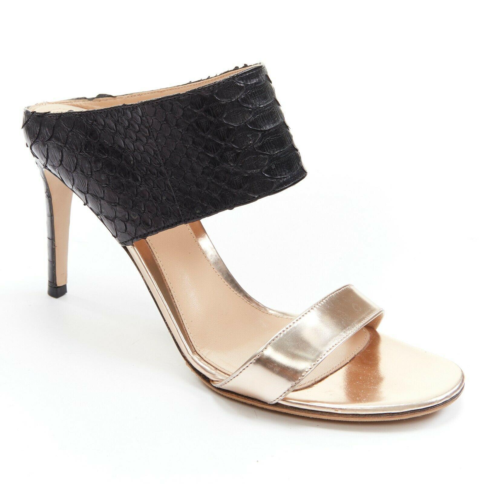 GIANVITO ROSSI black python metallic copper strap open toe mule heel EU37 2