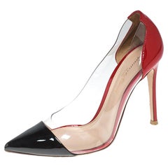 Gianvito Rossi Black/Red Patent Leather And PVC Plexi Pointed Toe Pumps Size 37