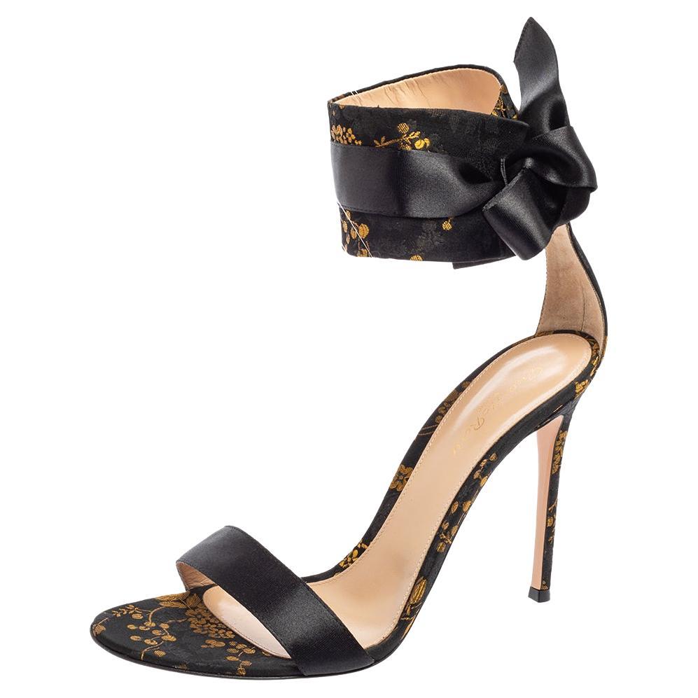 Gianvito Rossi Black Satin Ankle-Wrap Sandals Size 42 For Sale at 1stDibs