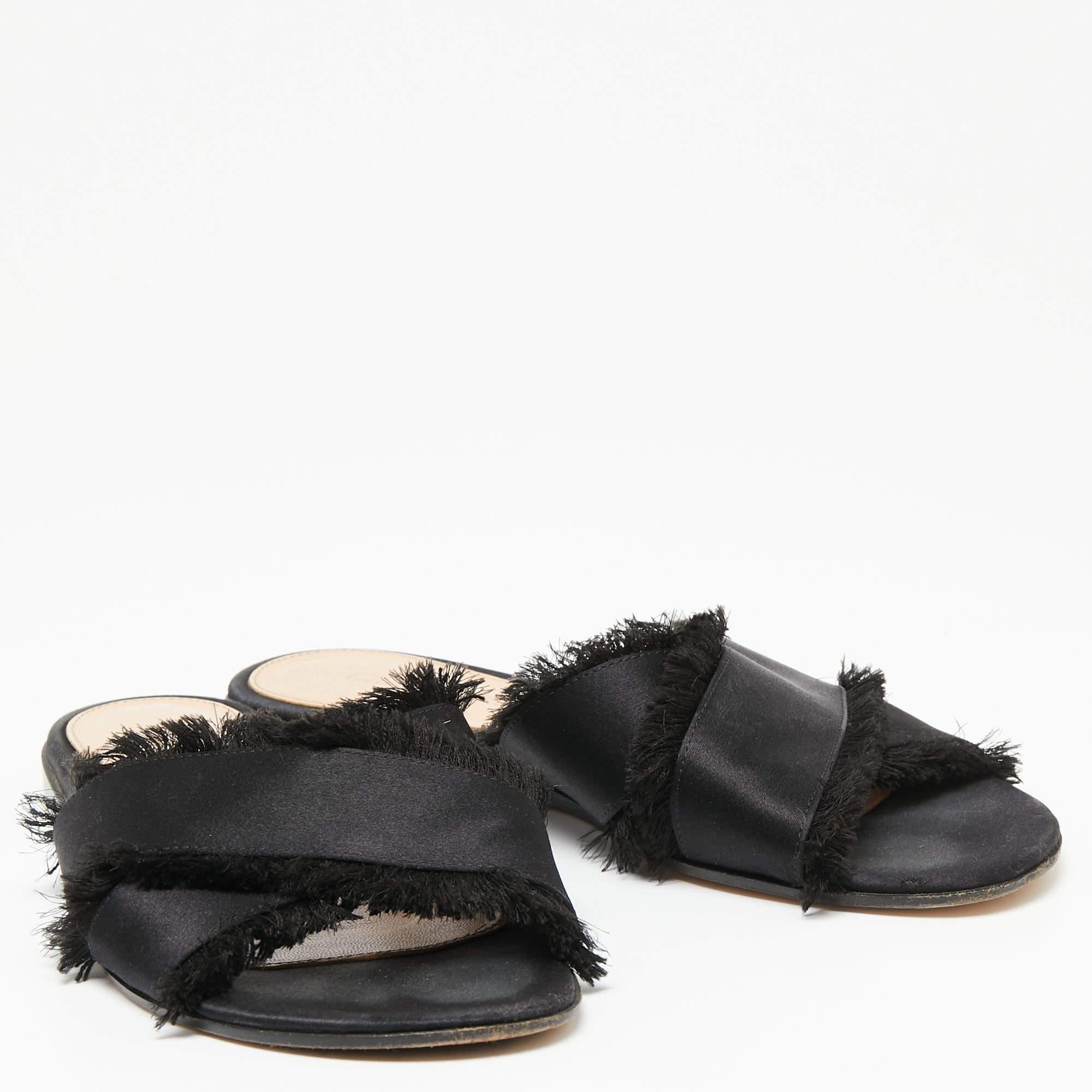 Women's Gianvito Rossi Black Satin Barth Flat Slides Size 36
