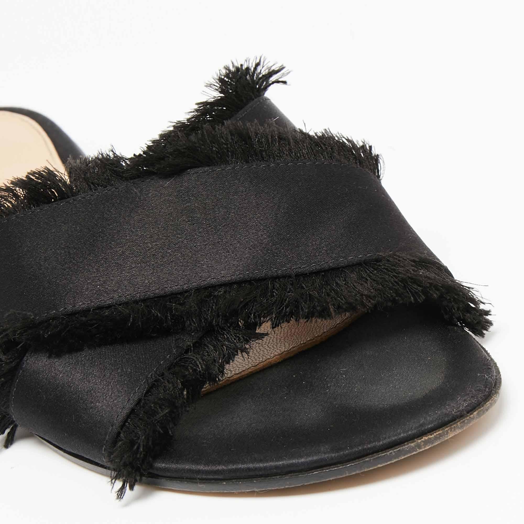 Gianvito Rossi Black Satin Barth Flat Slides Size 36 3