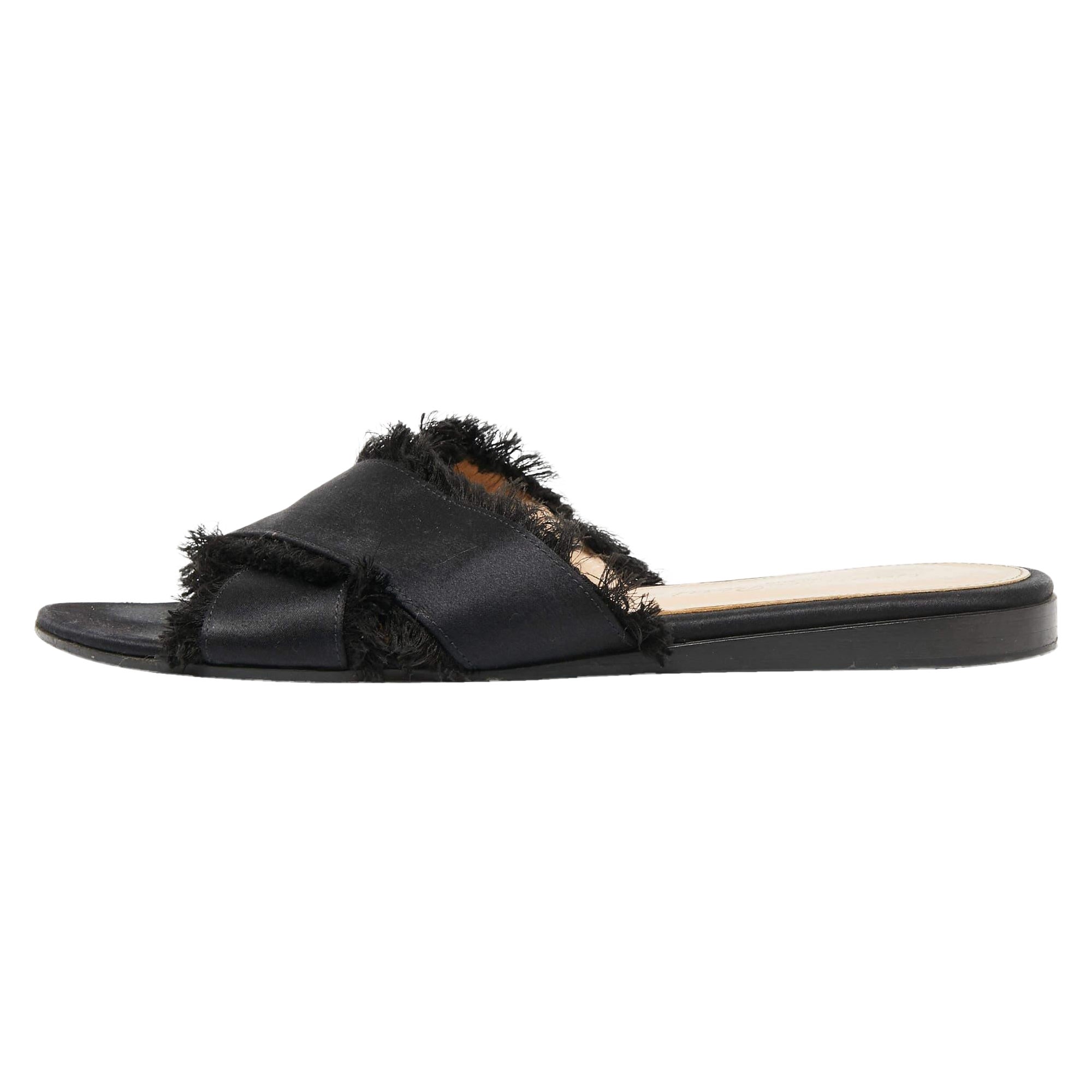 Gianvito Rossi Black Satin Barth Flat Slides Size 36