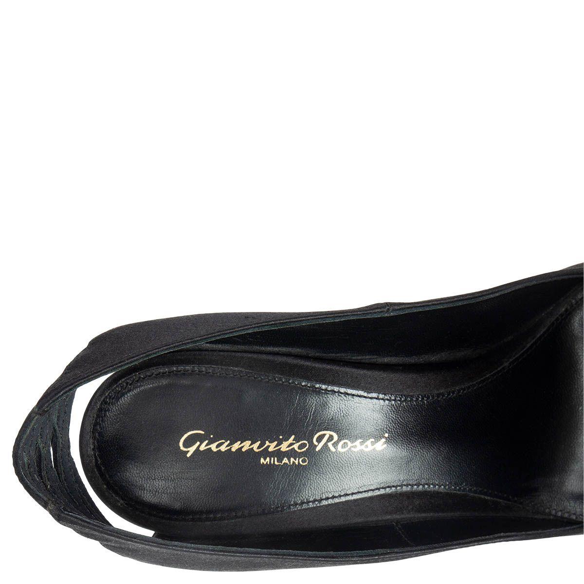 GIANVITO ROSSI black SATIN Pointed Toe Pumps Shoes 37 For Sale 1