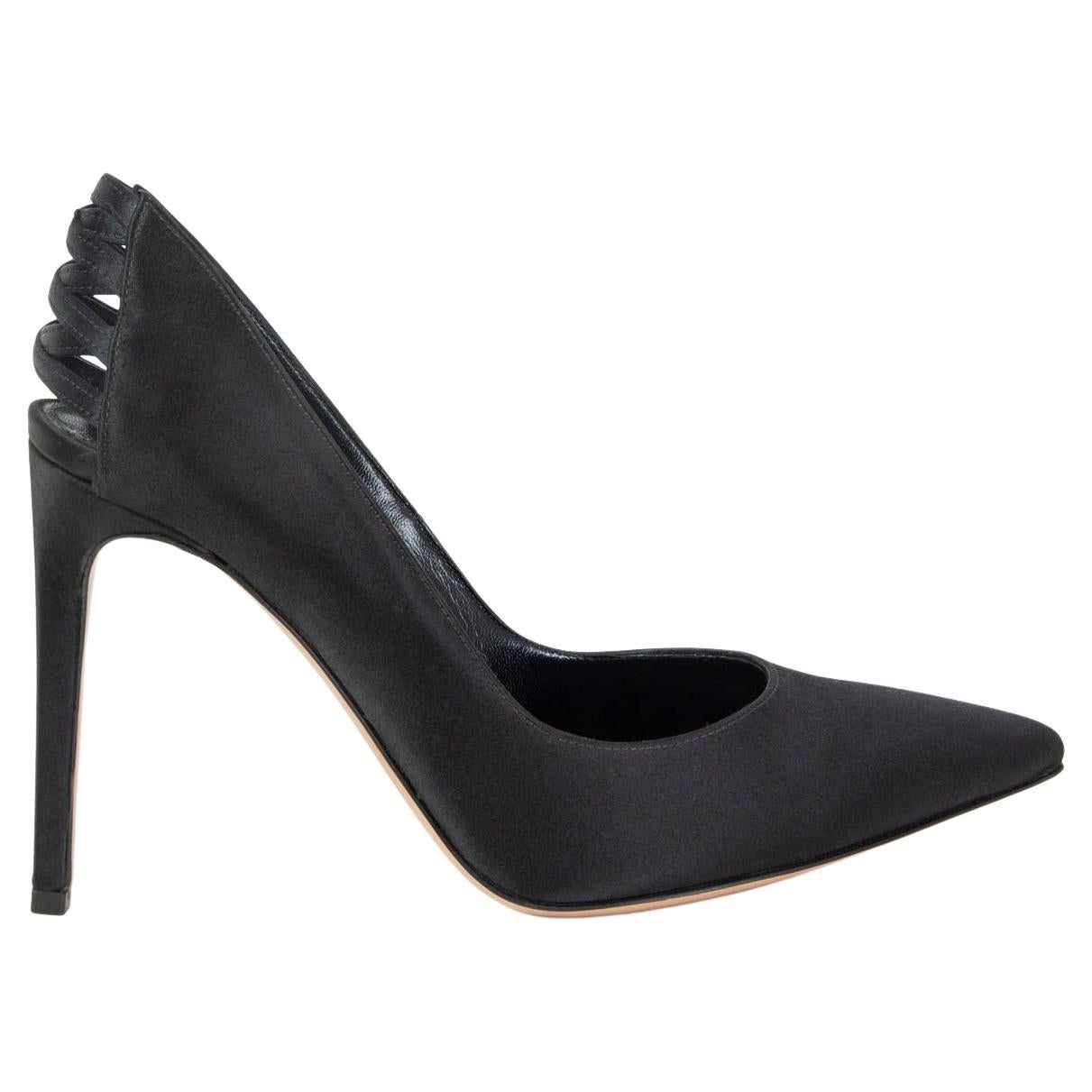 GIANVITO ROSSI black SATIN Pointed Toe Pumps Shoes 37 For Sale