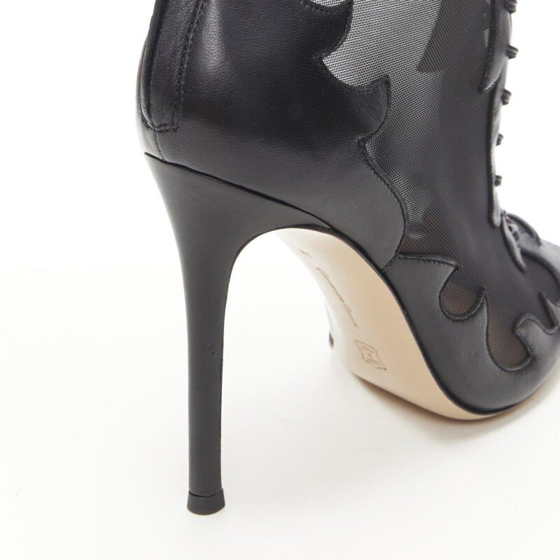 GIANVITO ROSSI black sheer flame leather peep toe lace up ankle bootie EU38 For Sale 5